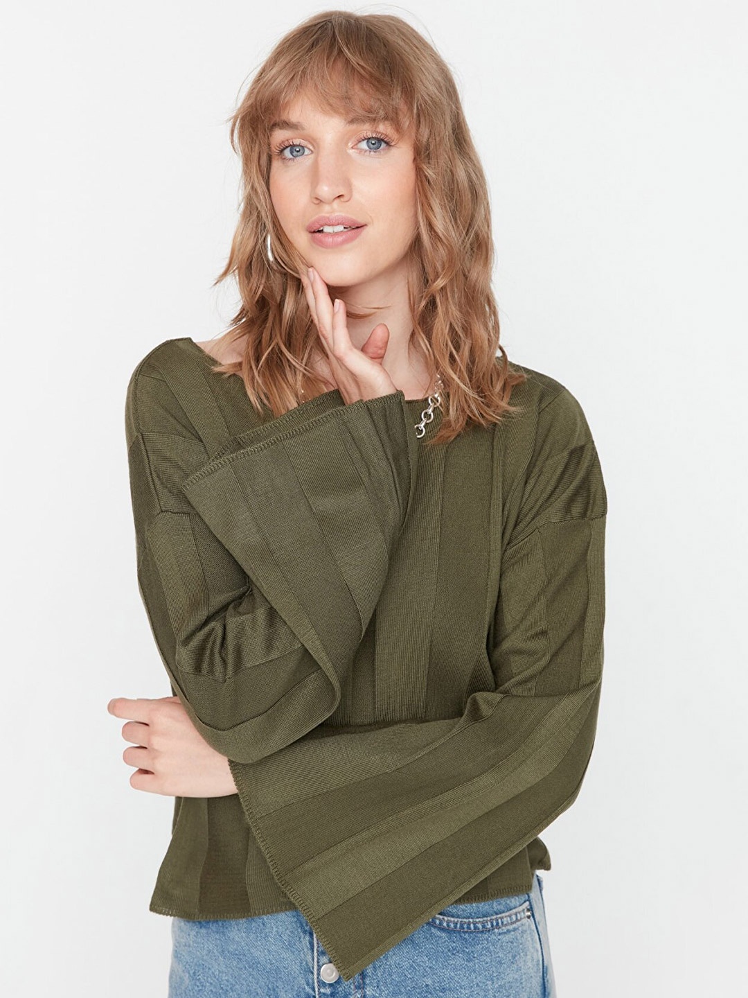 

Trendyol Women Striped Pullover, Olive