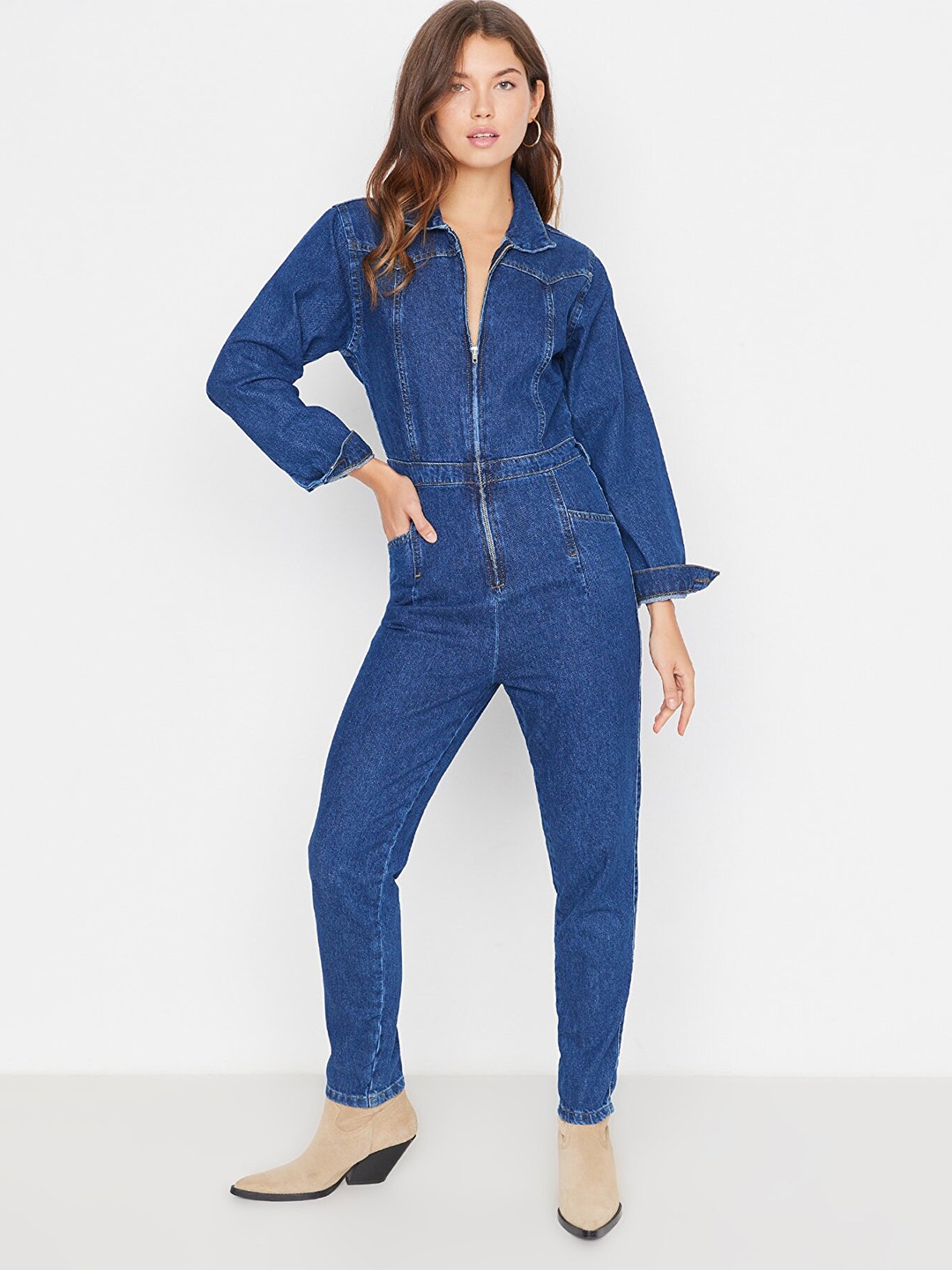 

Trendyol Women Blue Pure Cotton Basic Jumpsuit