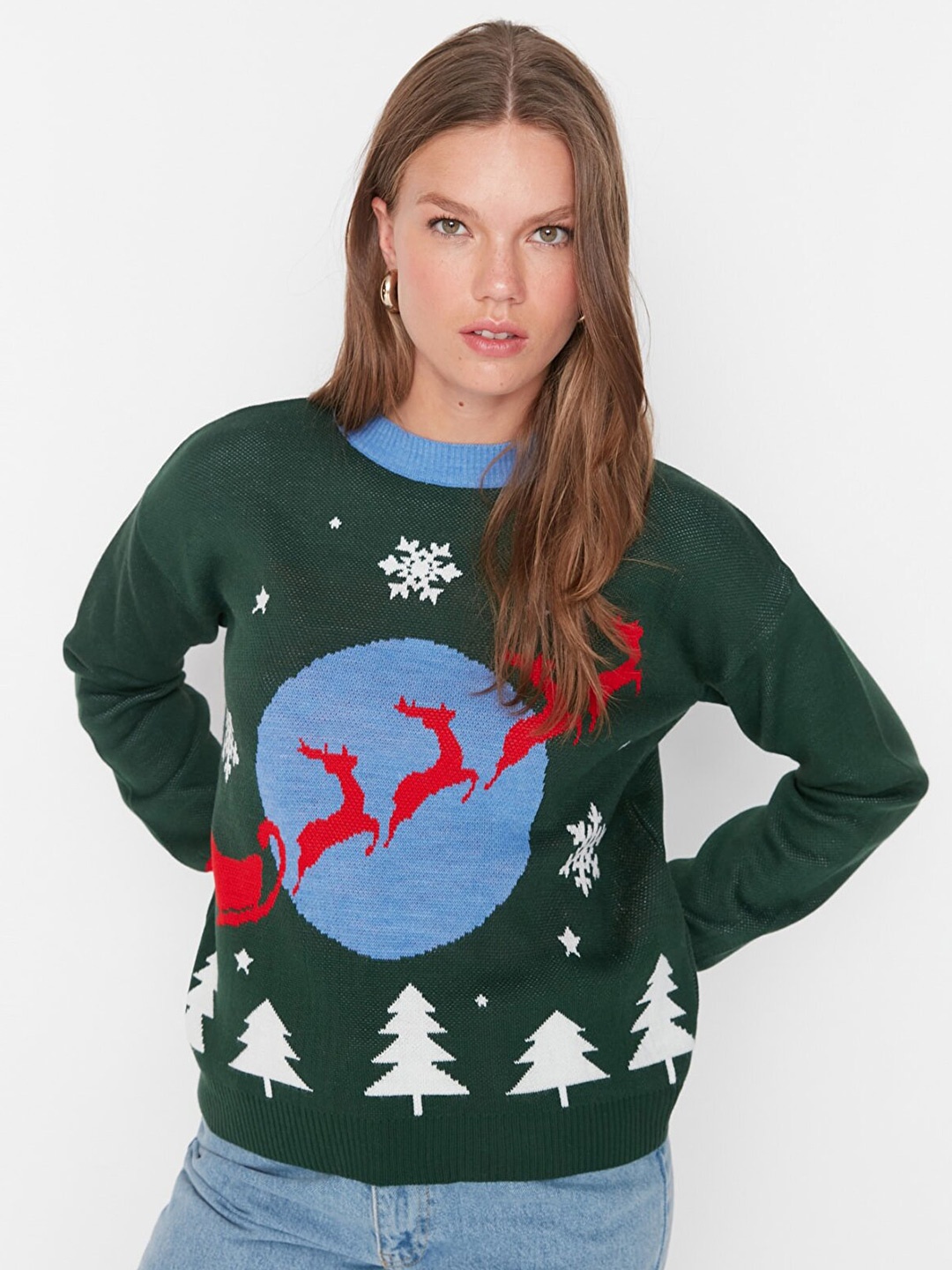 

Trendyol Women Green Conversational Printed Pullover