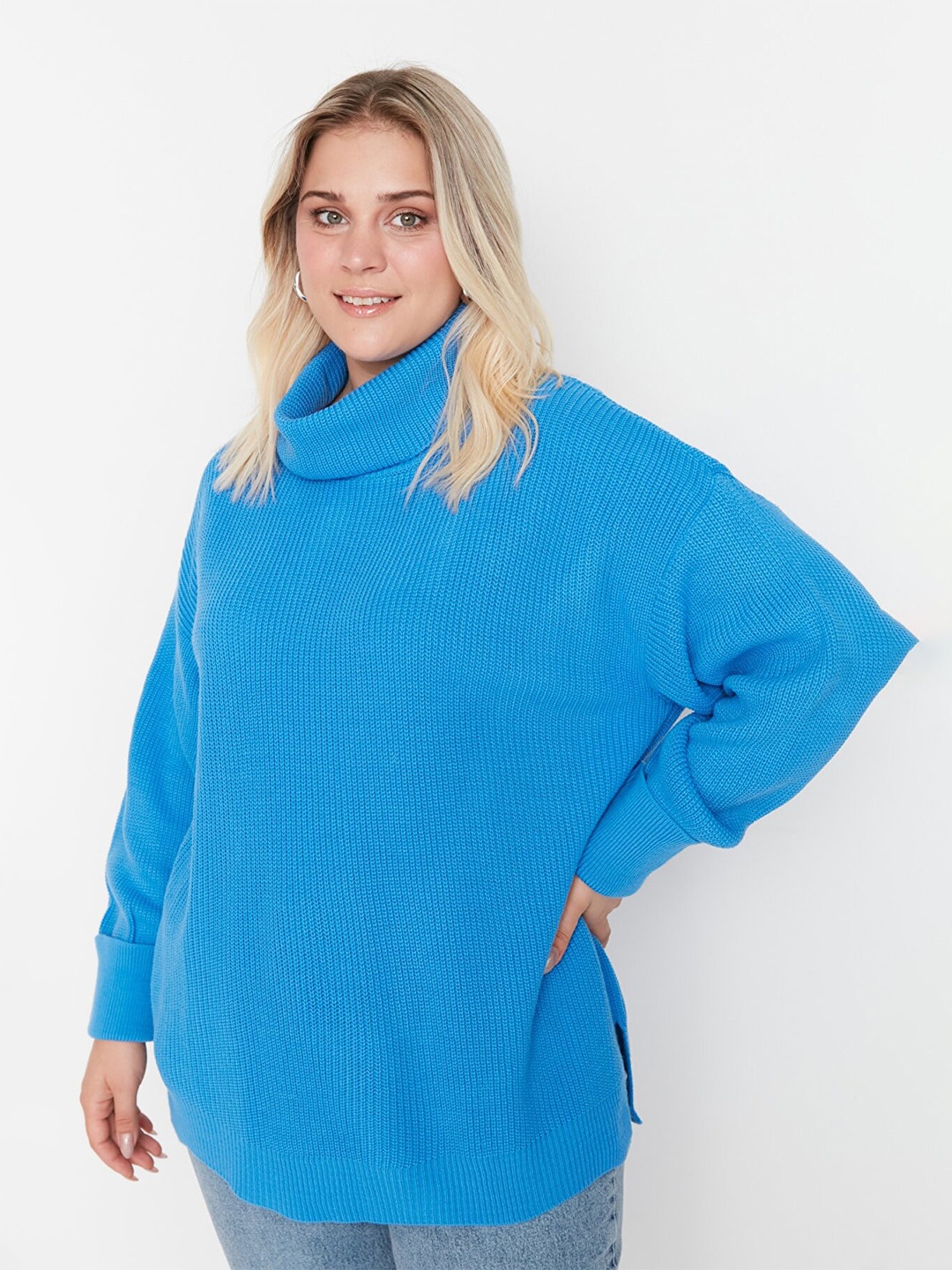 

Trendyol Women Blue Solid Turtle Neck Pullover