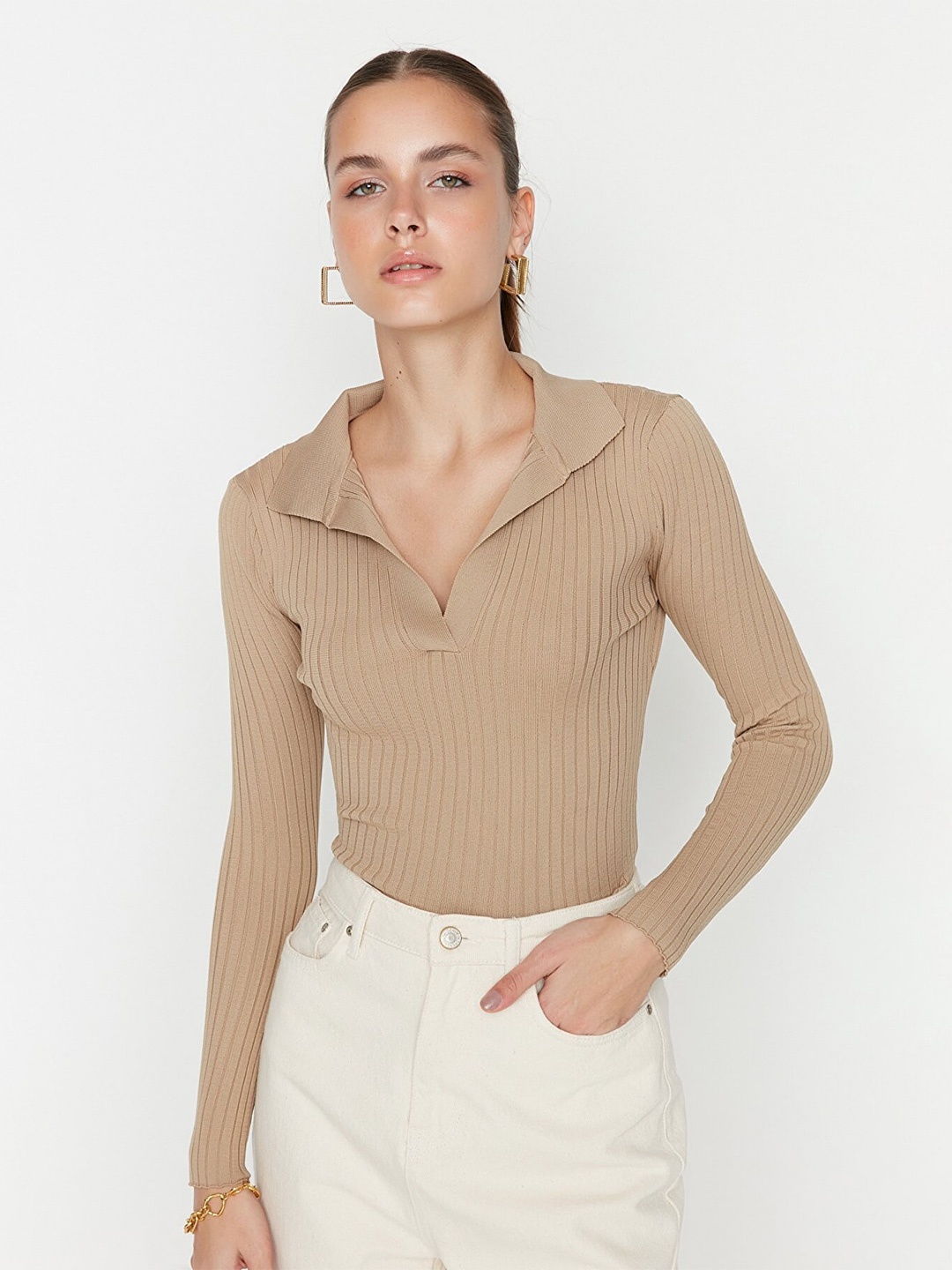 

Trendyol Women Striped Pullover, Brown