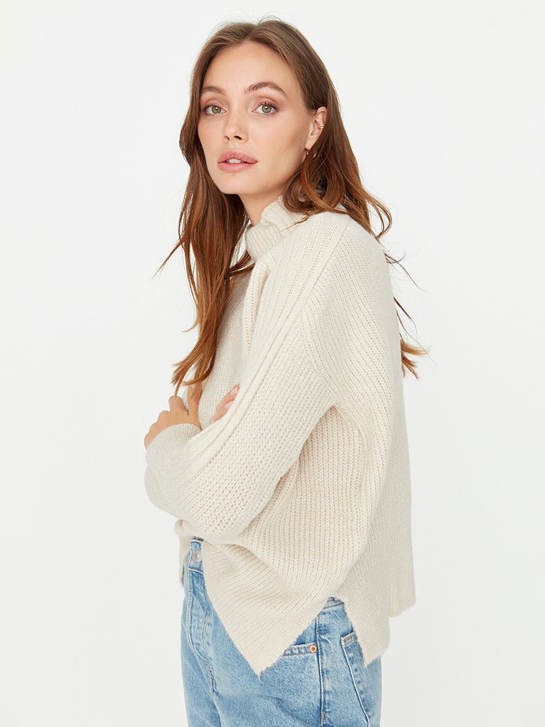 

Trendyol Women Self Design Pullover, Off white