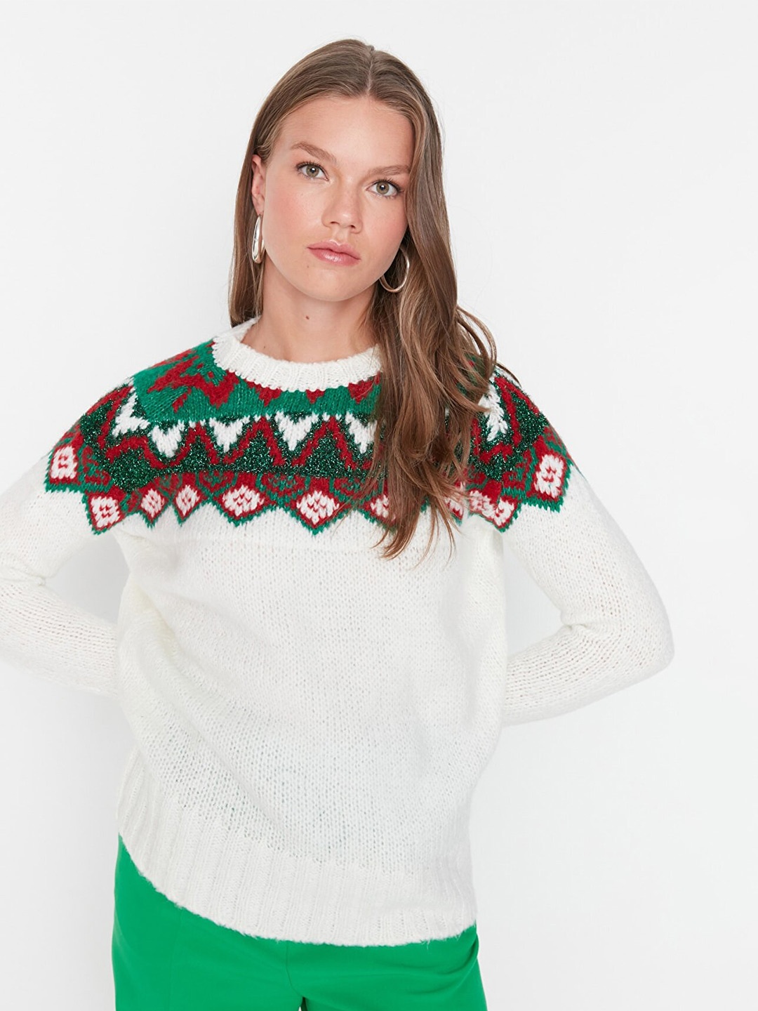 

Trendyol Women Printed Pullover, Off white