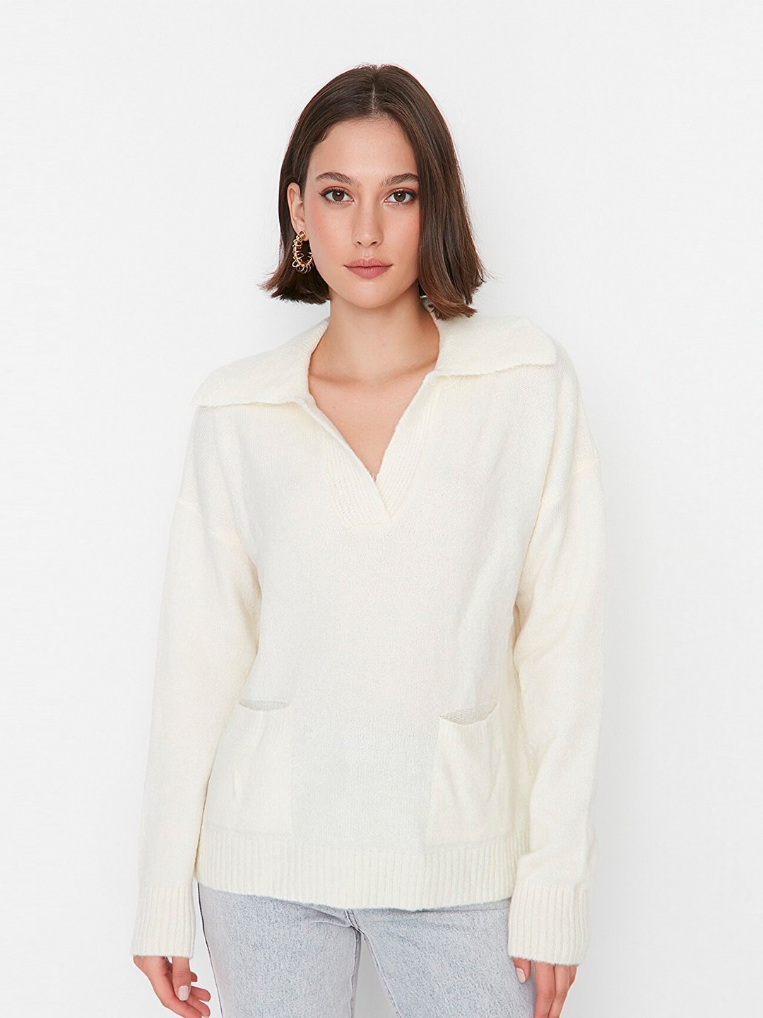 

Trendyol Women Off White solid Pullover