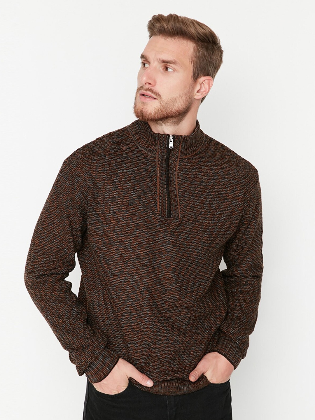 

Trendyol Men Self Design Pure Acrylic Pullover, Brown