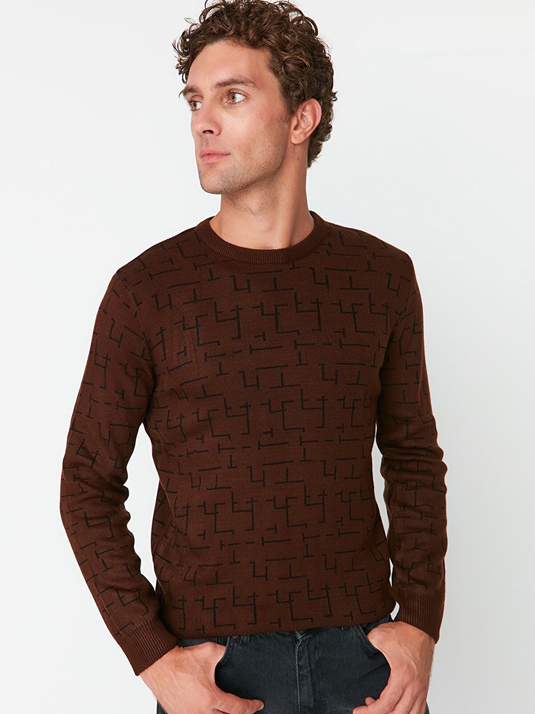 

Trendyol Men Printed Pure Acrylic Pullover, Brown