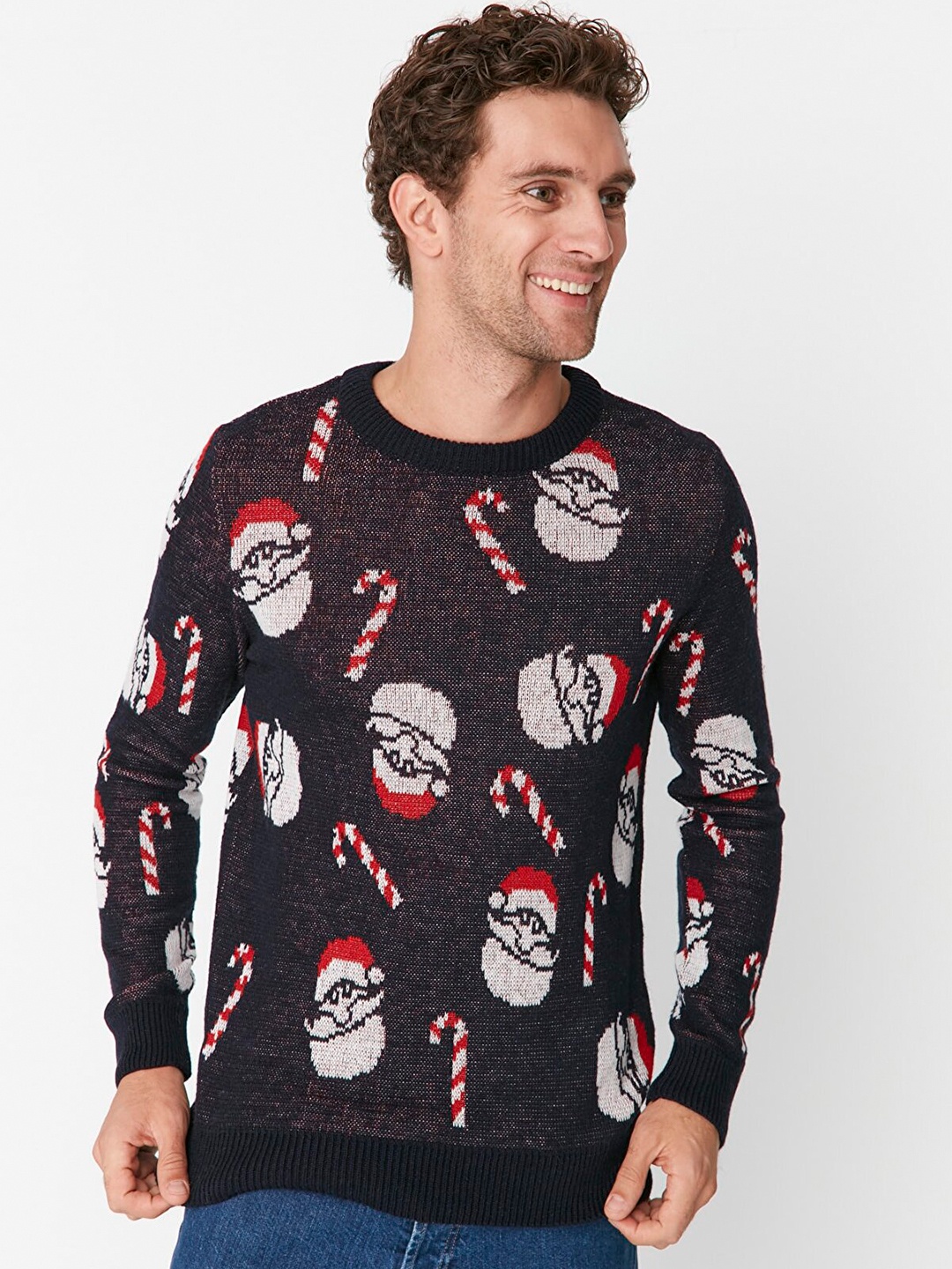 

Trendyol Men Coffee Brown & Off White Printed Pure Acrylic Pullover