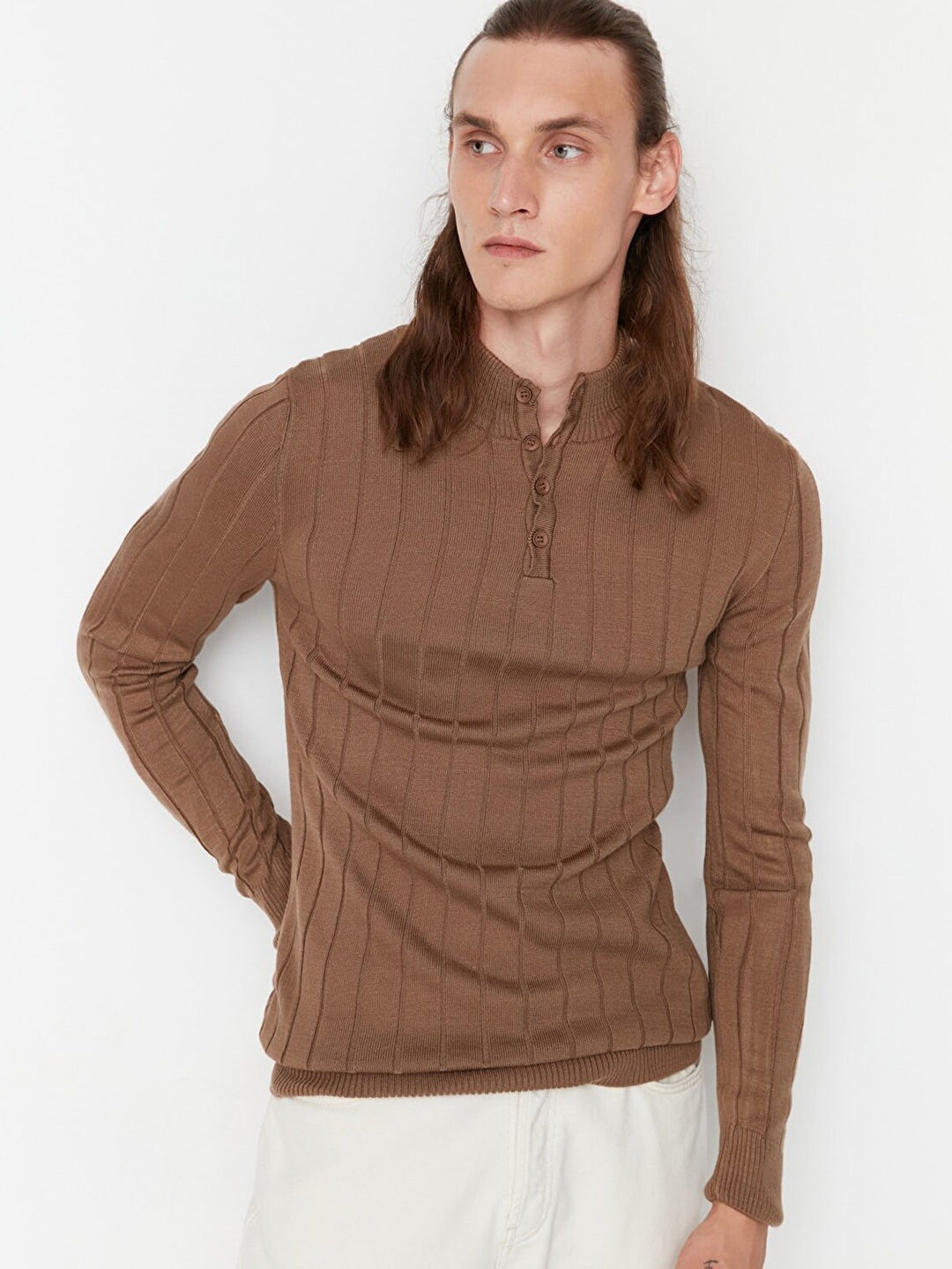 

Trendyol Men Striped Pure Acrylic Pullover, Brown