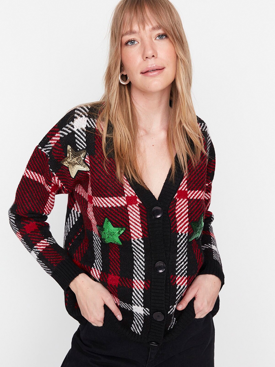 

Trendyol Women Black & Red Checked Shirt Style Top