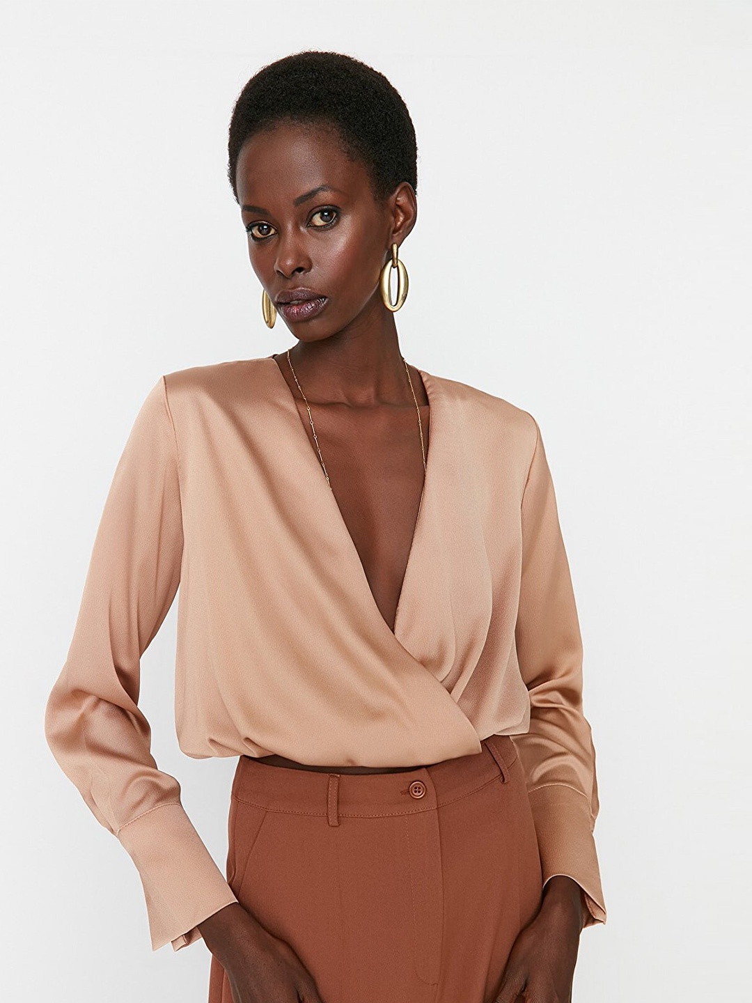 

Trendyol Women Brown Solid Wrap Top