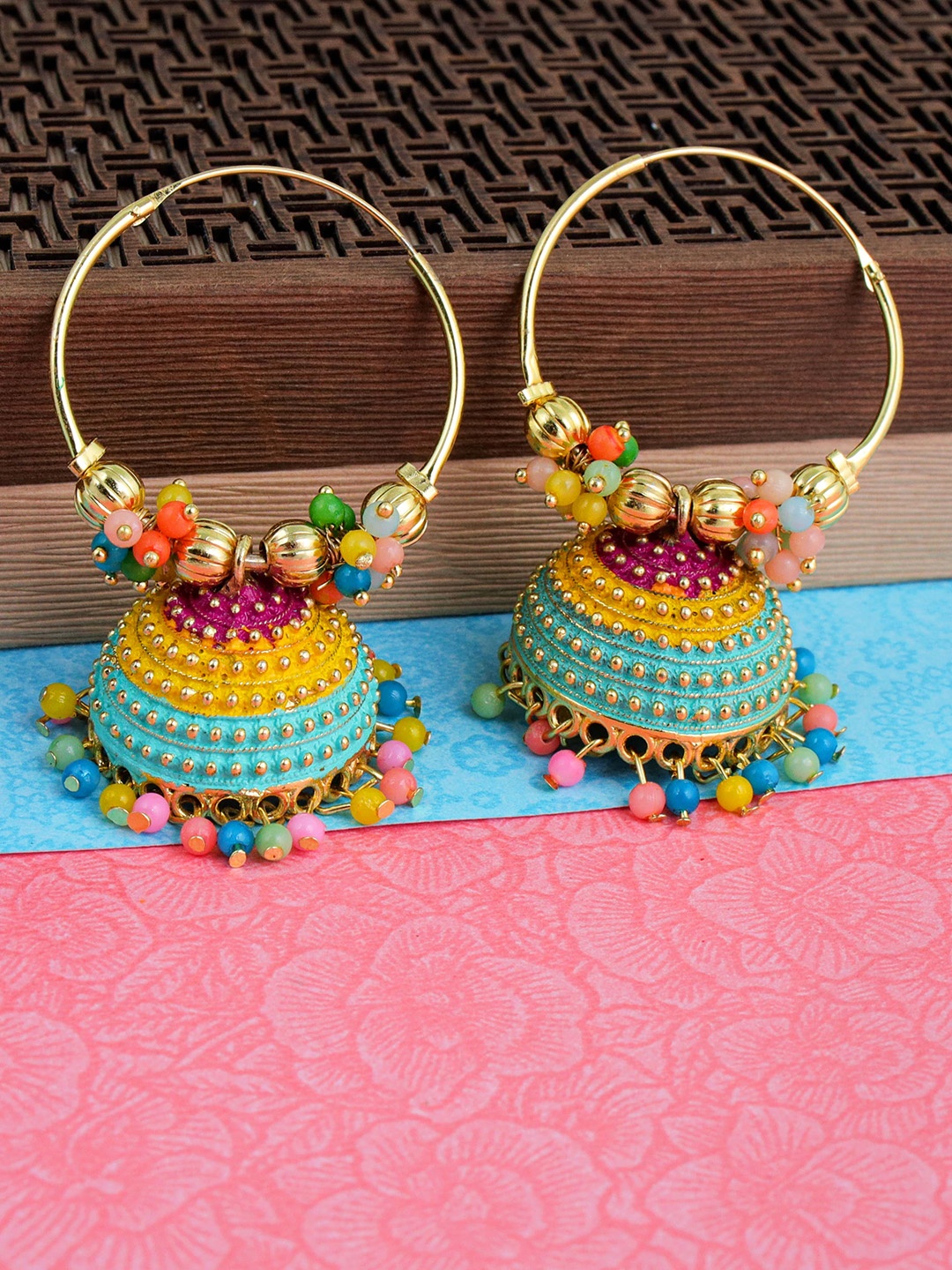 

Fashion Frill Gold-Toned & Yellow Floral Hoop Earrings