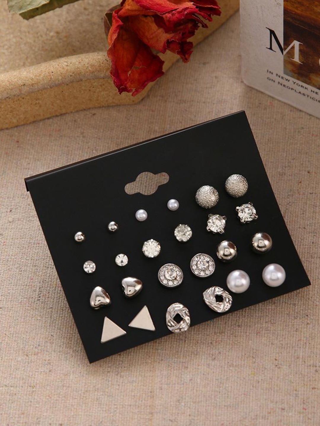 

Fashion Frill White & Silver-Toned Circular Studs Earrings