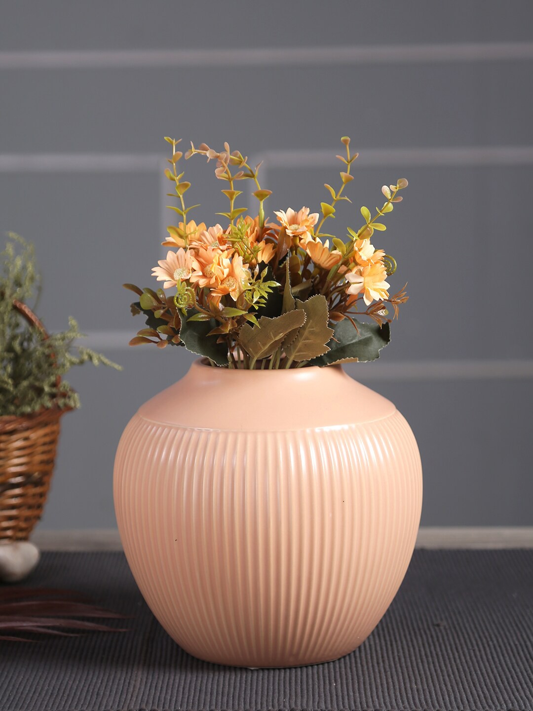 

TAYHAA Pink Striped Design Ceramic Flower Vase