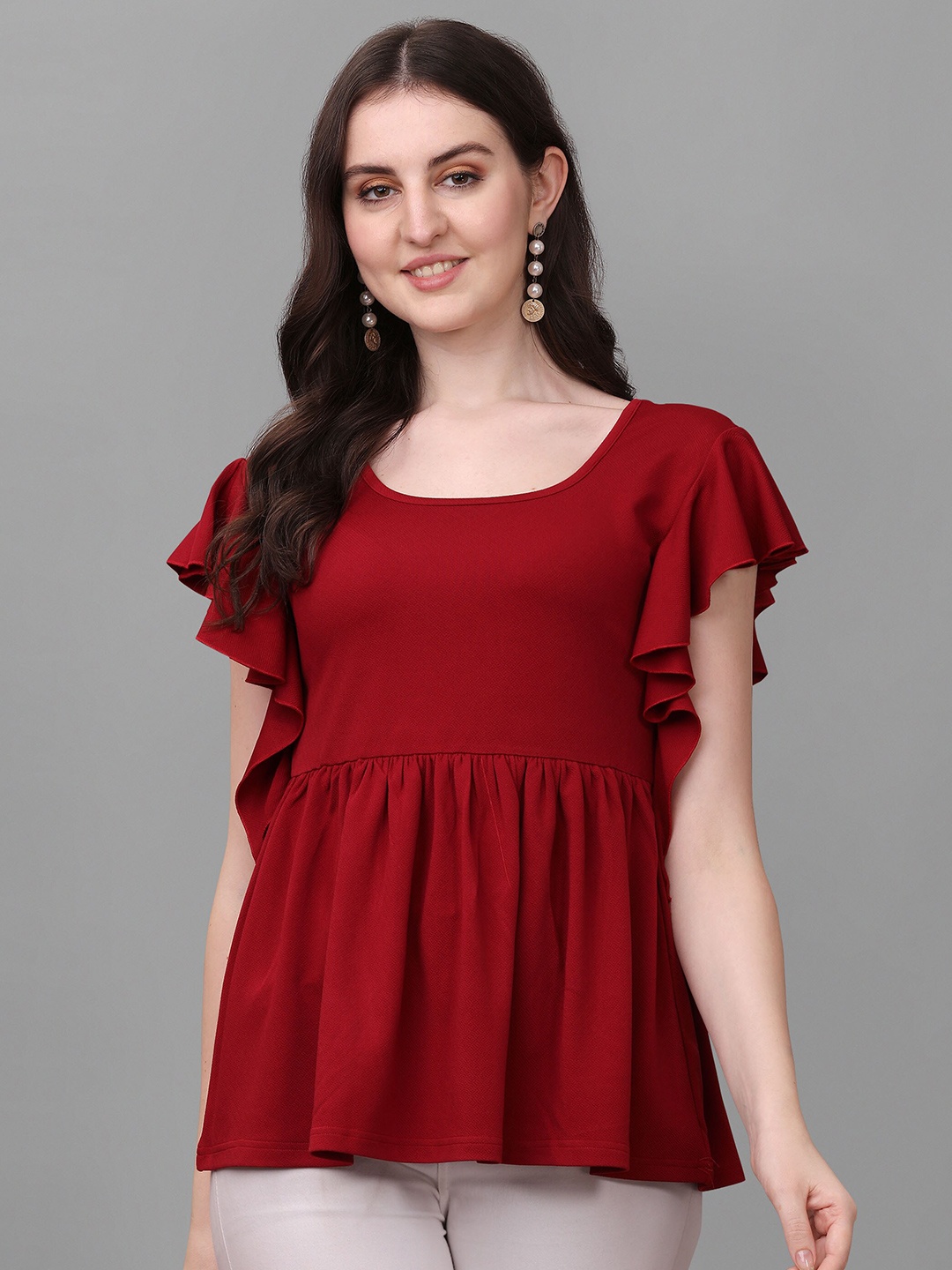 

VeBNoR Women Maroon Peplum Top
