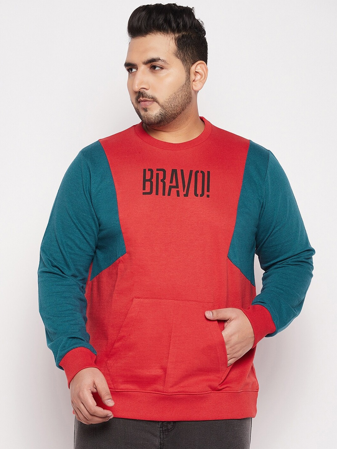 bigbanana Men Plus Size Colourblocked Sweatshirt, Red