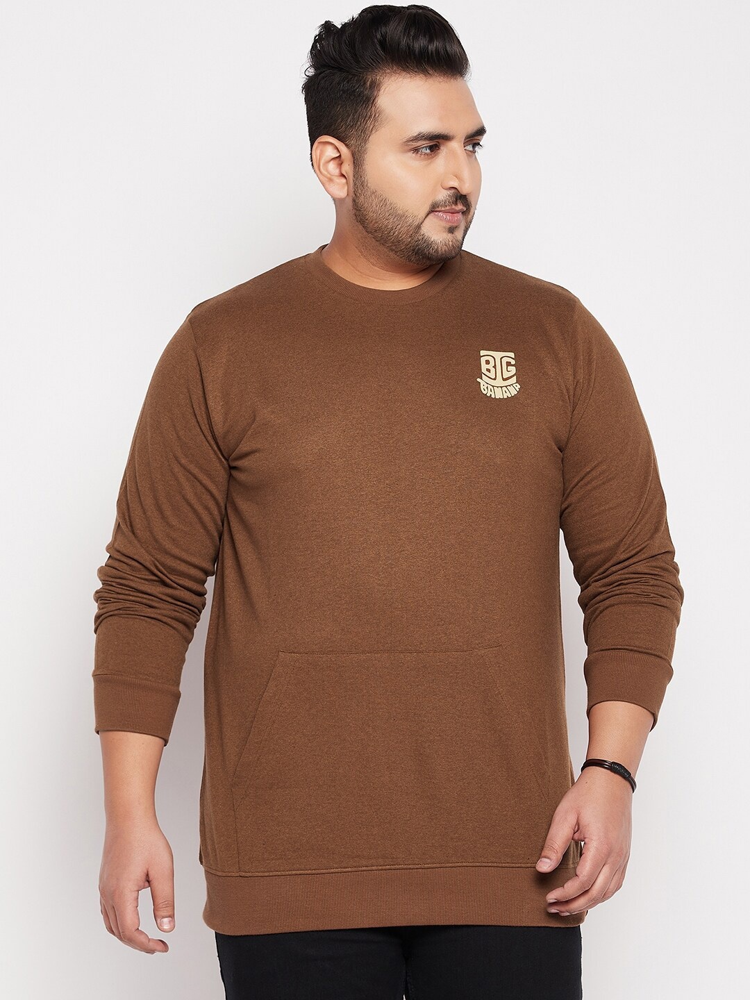

bigbanana Men Plus Size Brown Solid Sweatshirt