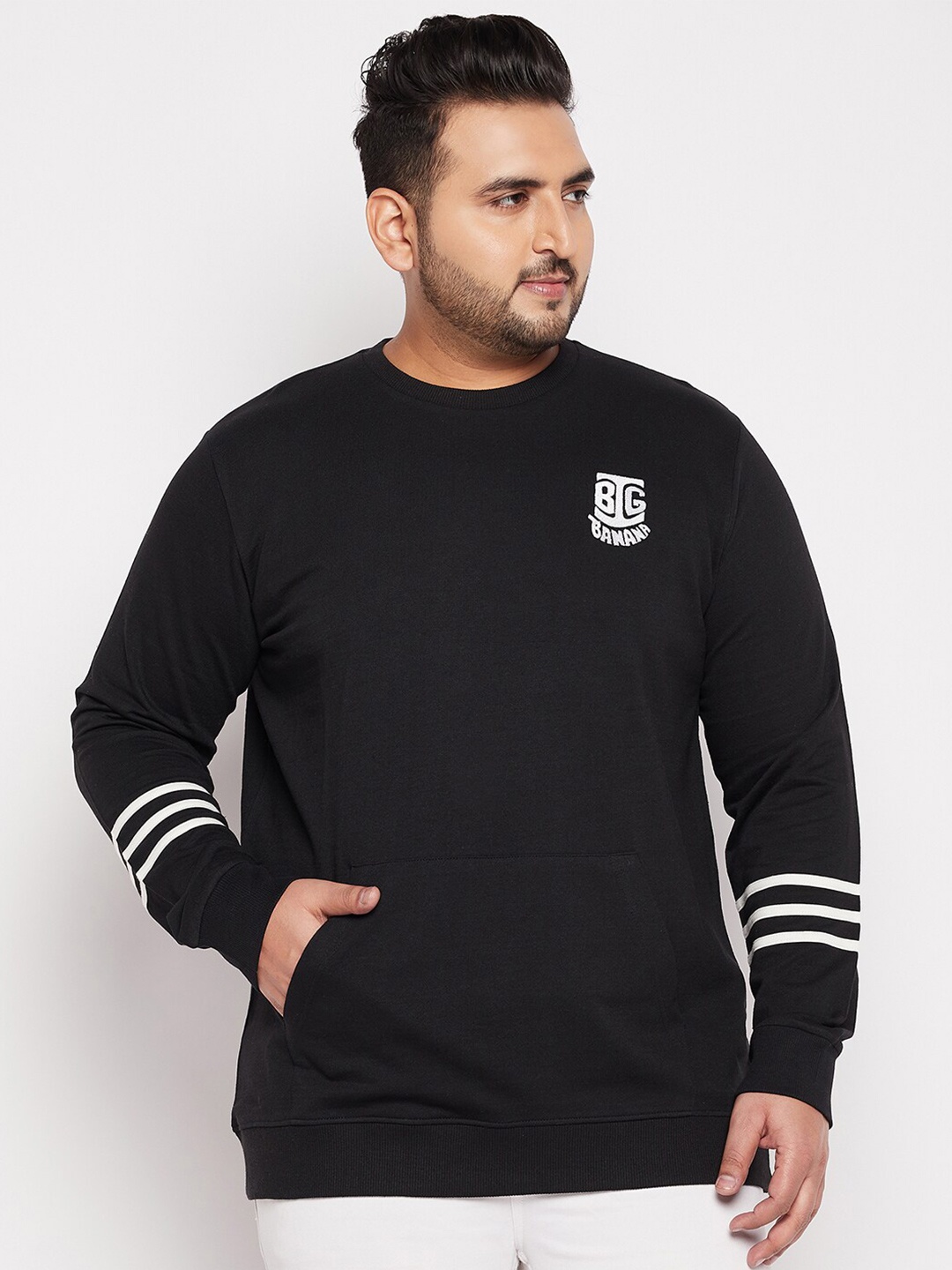 

bigbanana Men Plus Size Black Solid Anti Odour Sweatshirt