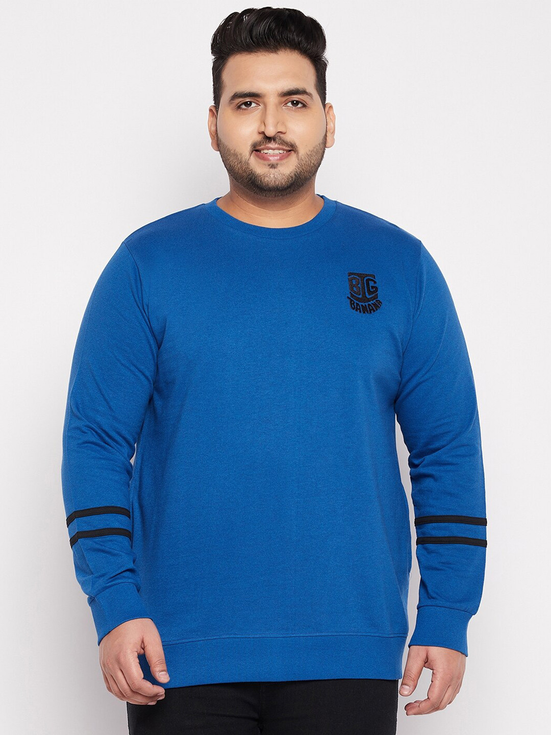 

bigbanana Men Plus Size Blue Solid Sweatshirt