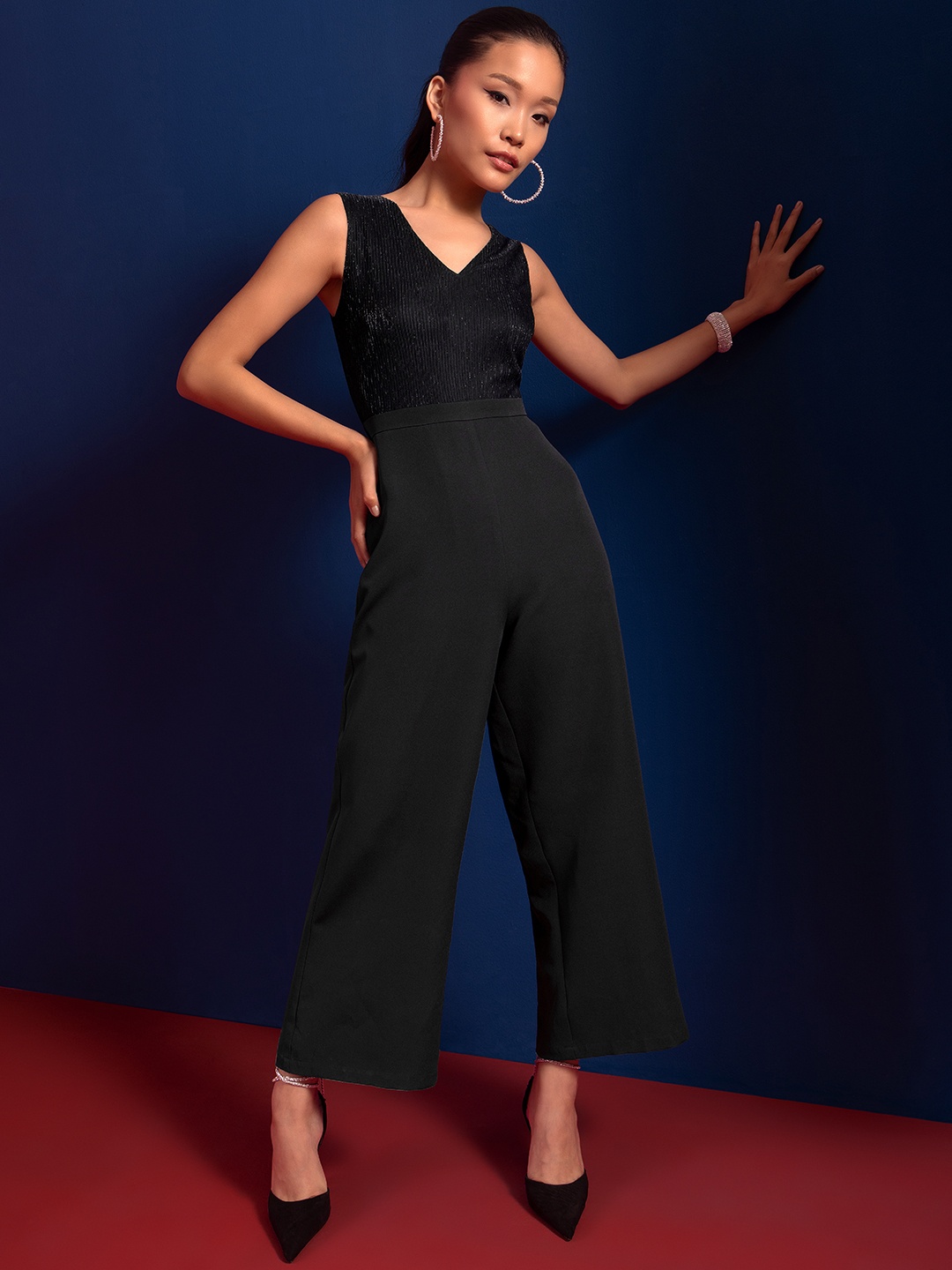 

FabAlley Colorblocked Shimmer Jumpsuit, Black