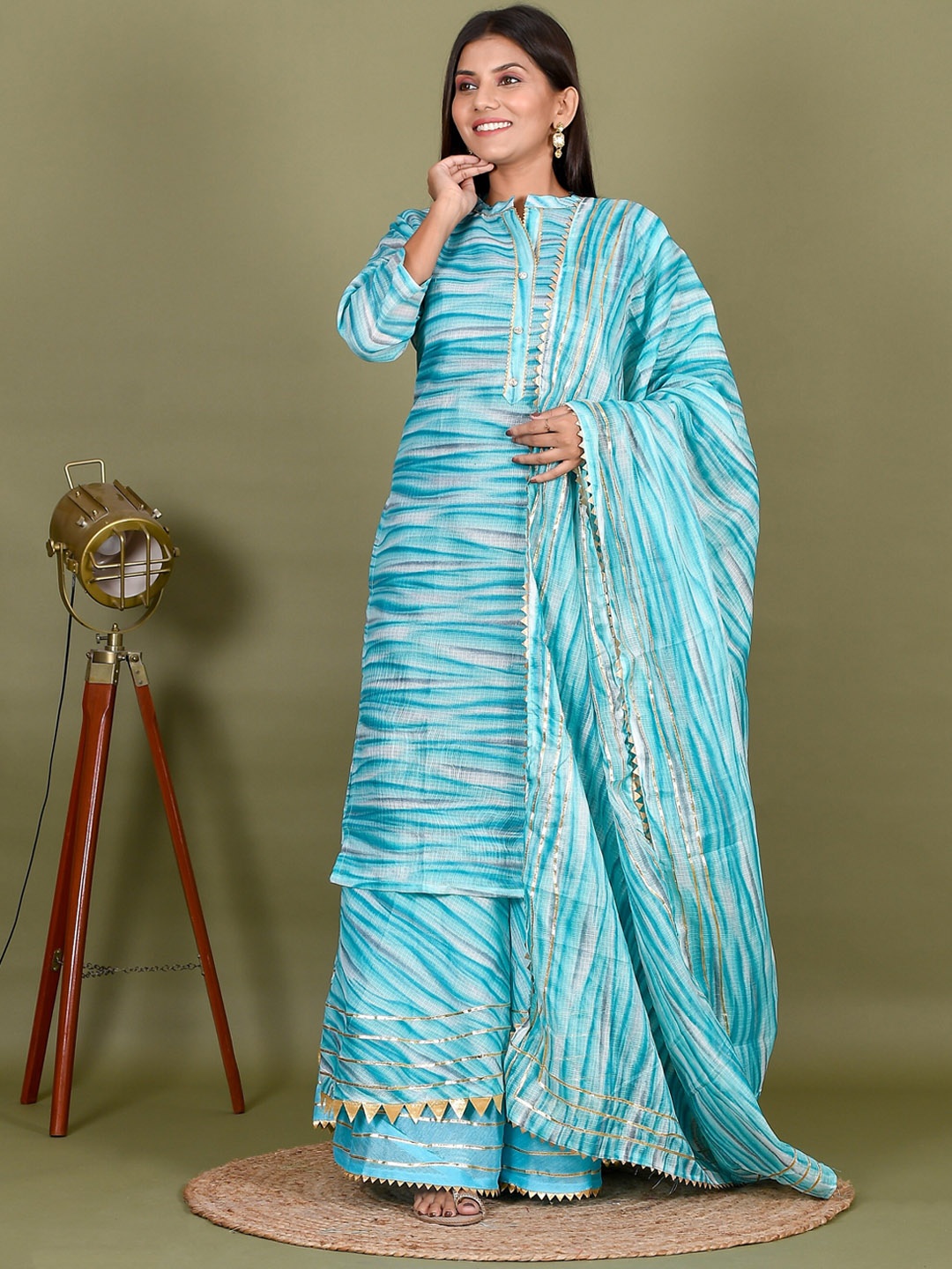 

Kesarya Women Blue Gotta Patti Kurta with Skirt & With Dupatta