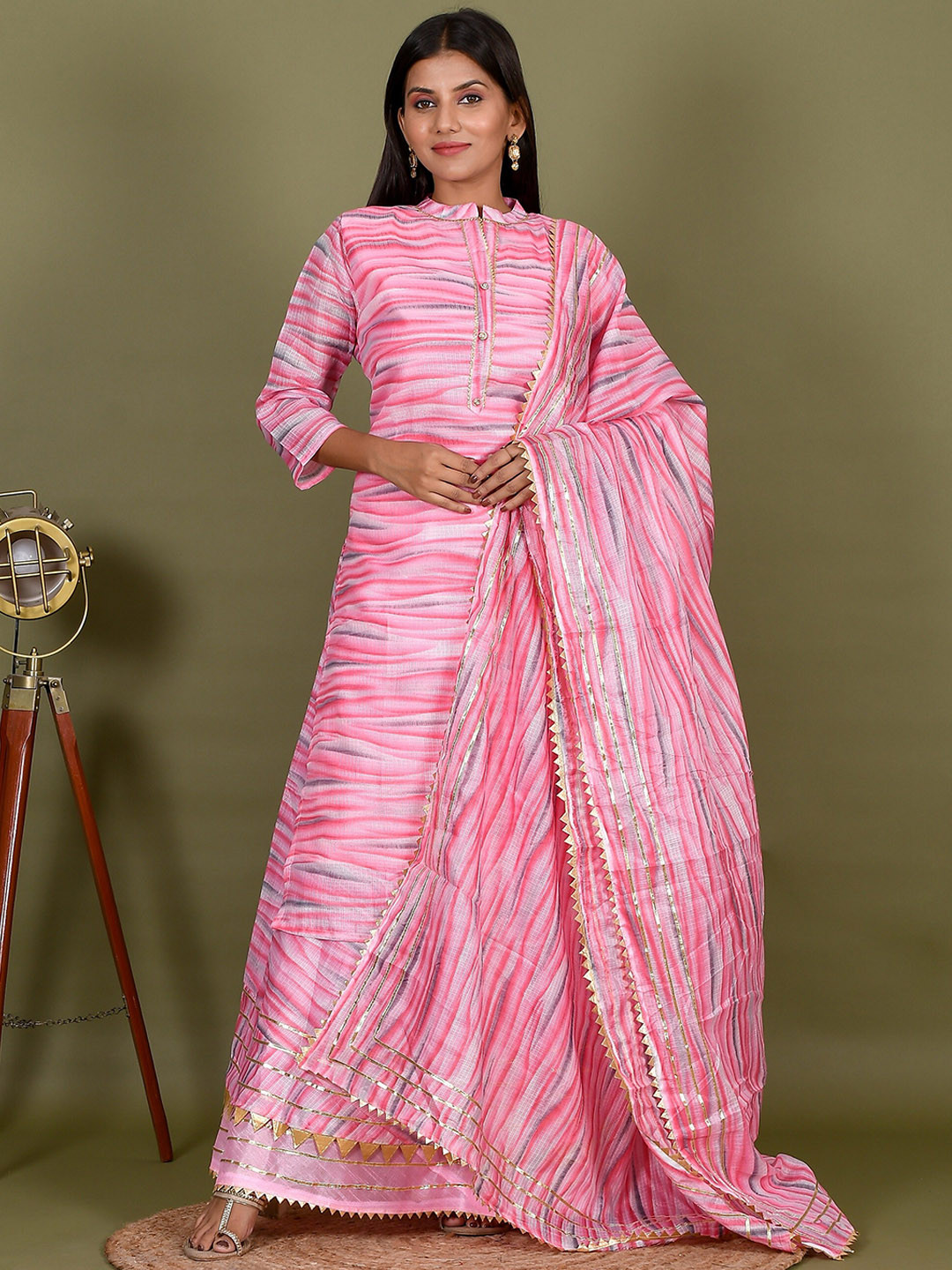 

Kesarya Women Pink Gotta Patti Kurta with Skirt & With Dupatta
