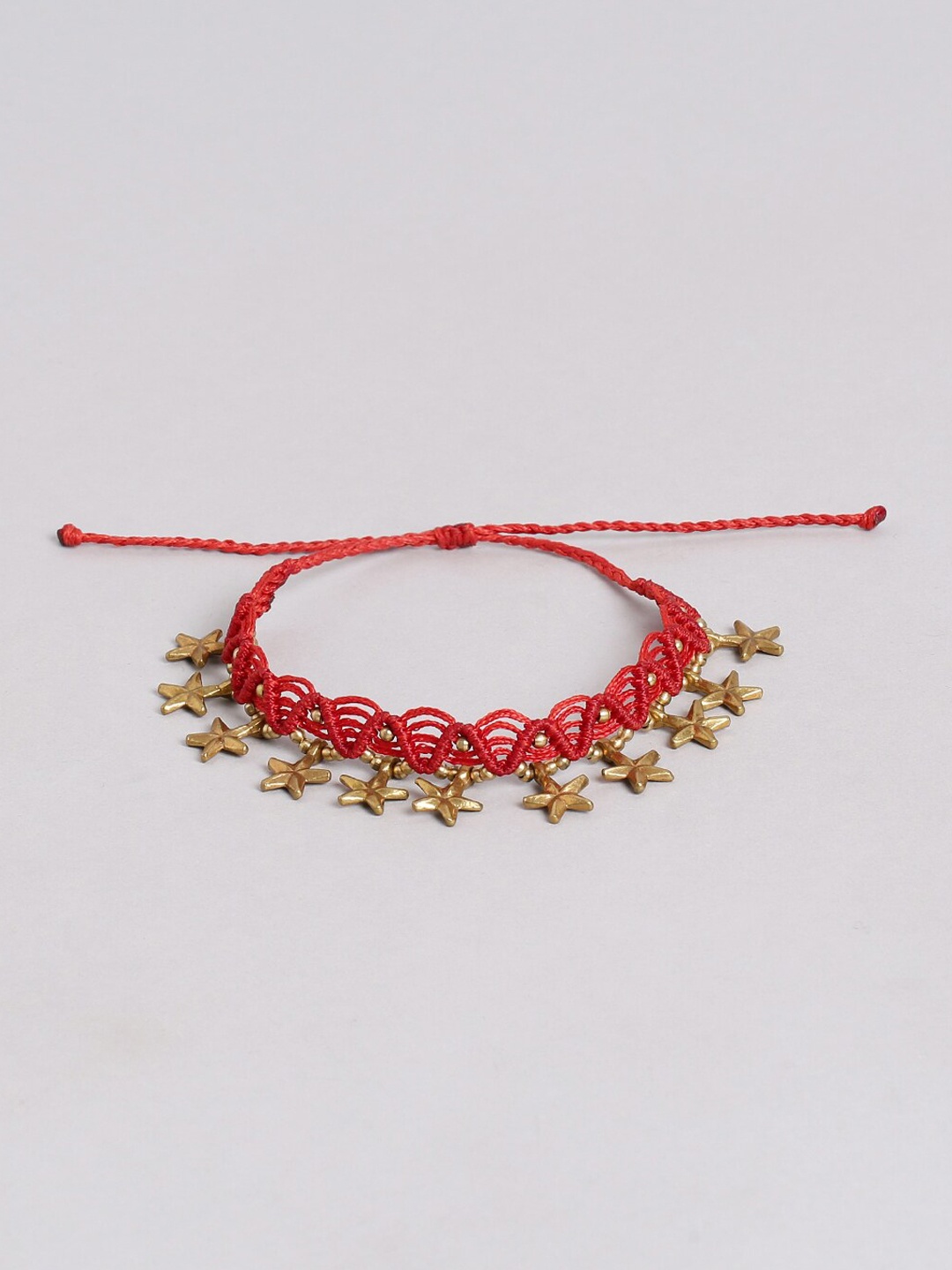 

EL REGALO Red & Gold-Toned Star Charm Anklets