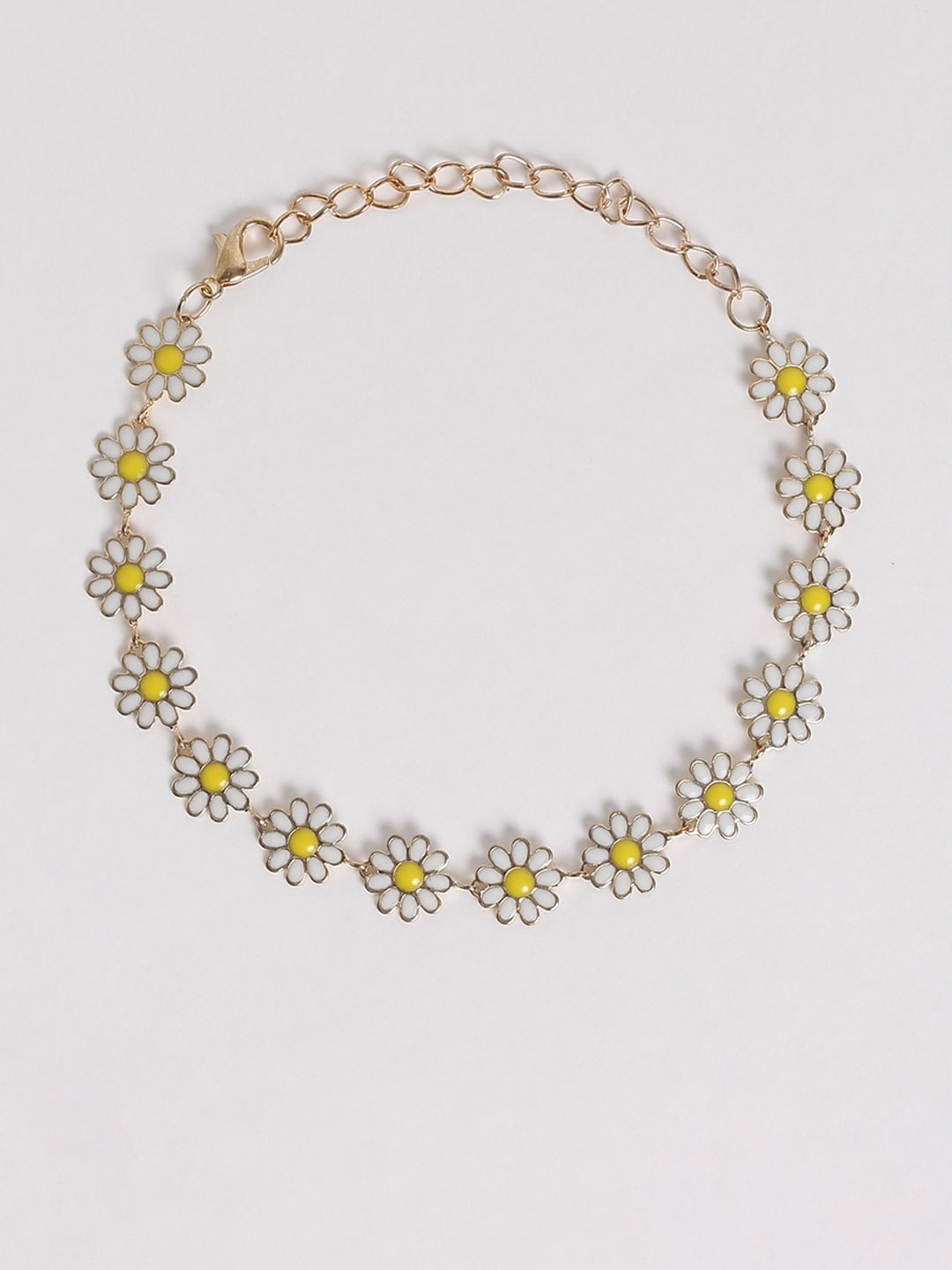 

EL REGALO White & Yellow Gold-Plated Floral Beaded Anklets