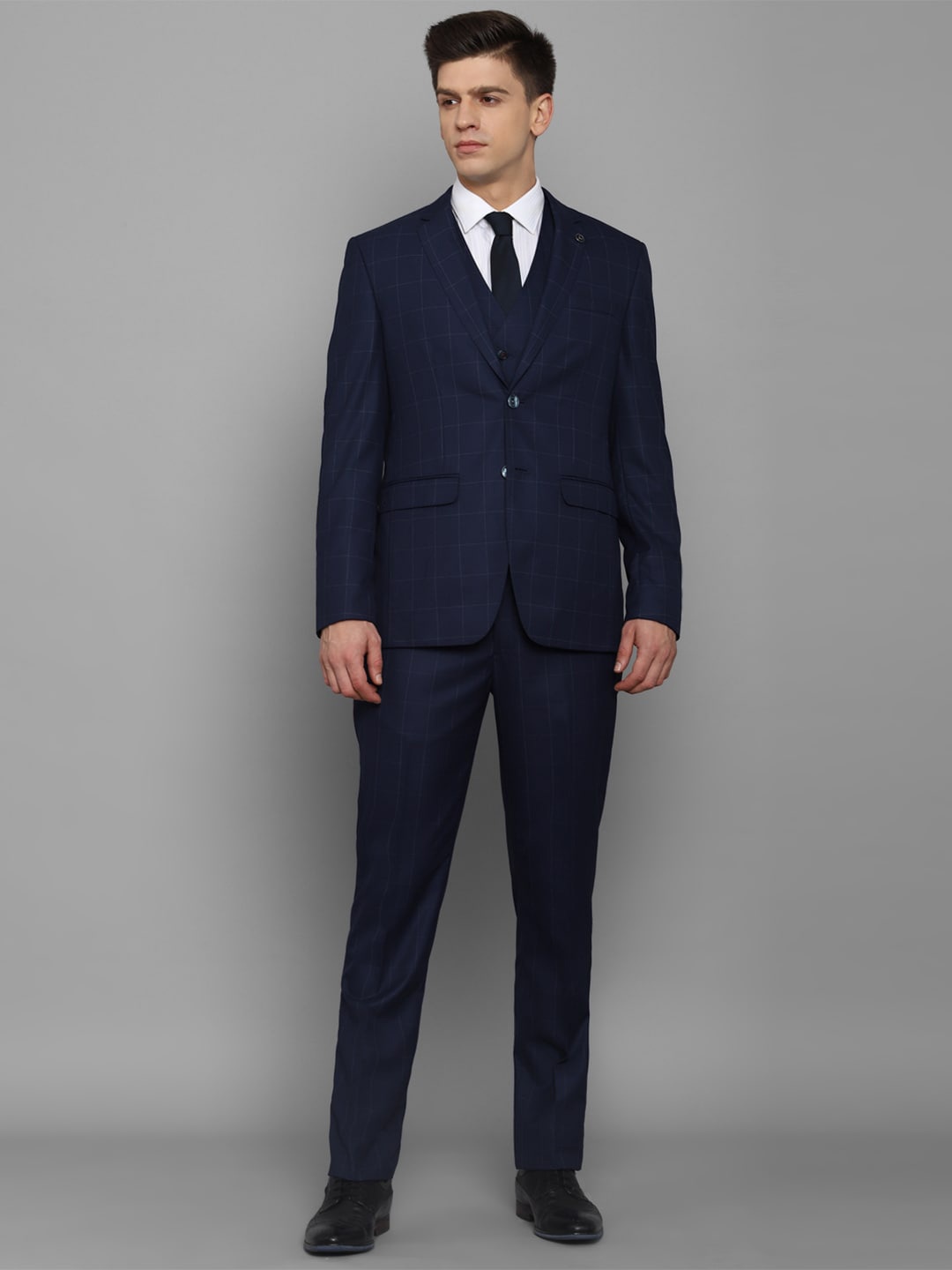

Allen Solly Men Navy Blue Checked Single-Breasted Three-Piece Formal Suit