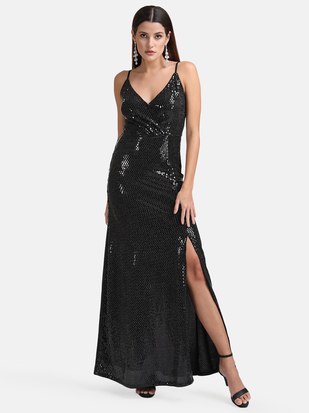 

Kazo Black Embellished Maxi Maxi Dress