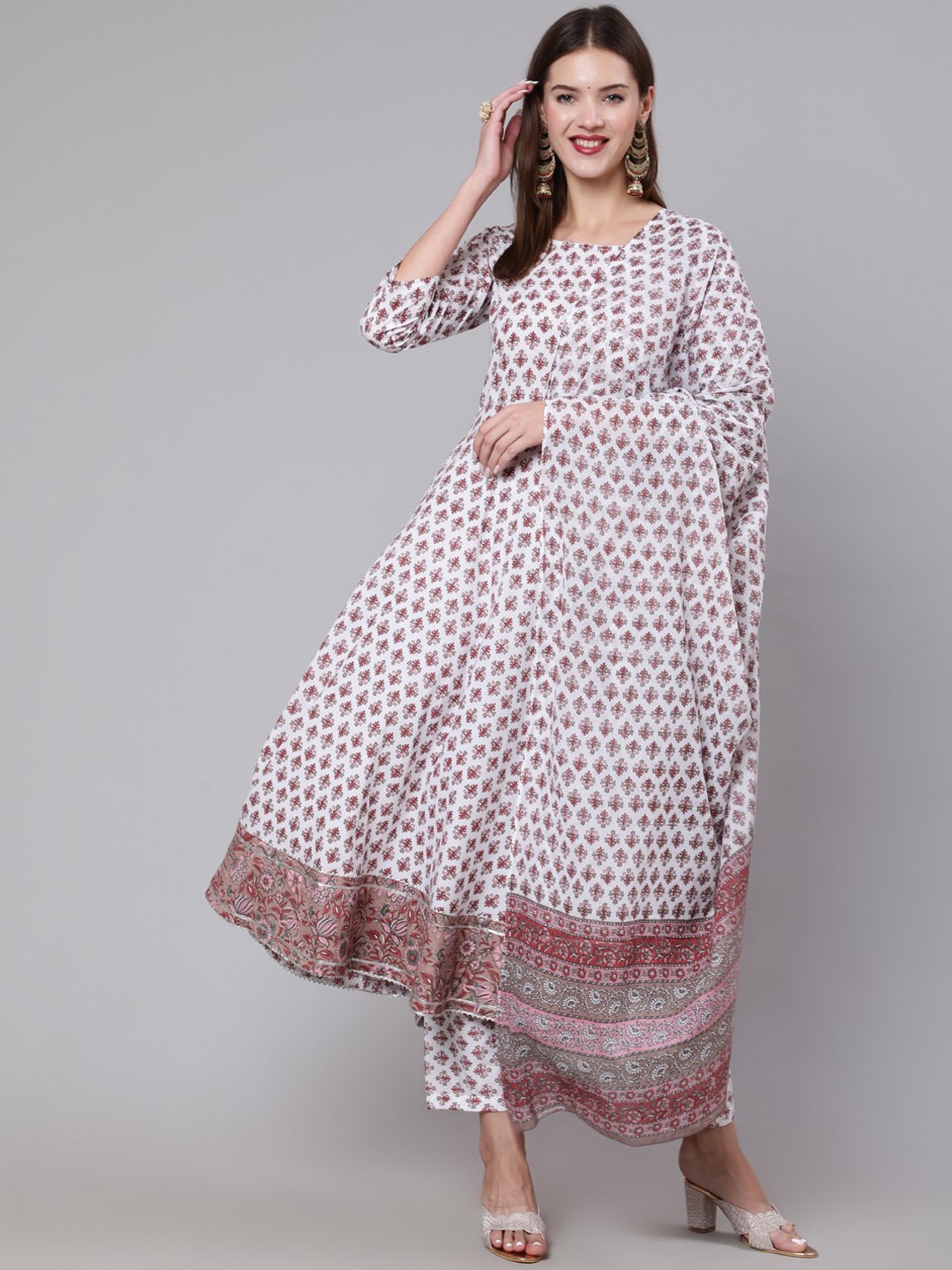 

Nayo Women Off White Ethnic Motifs Printed Pure Cotton Kurta with Trousers & Dupatta