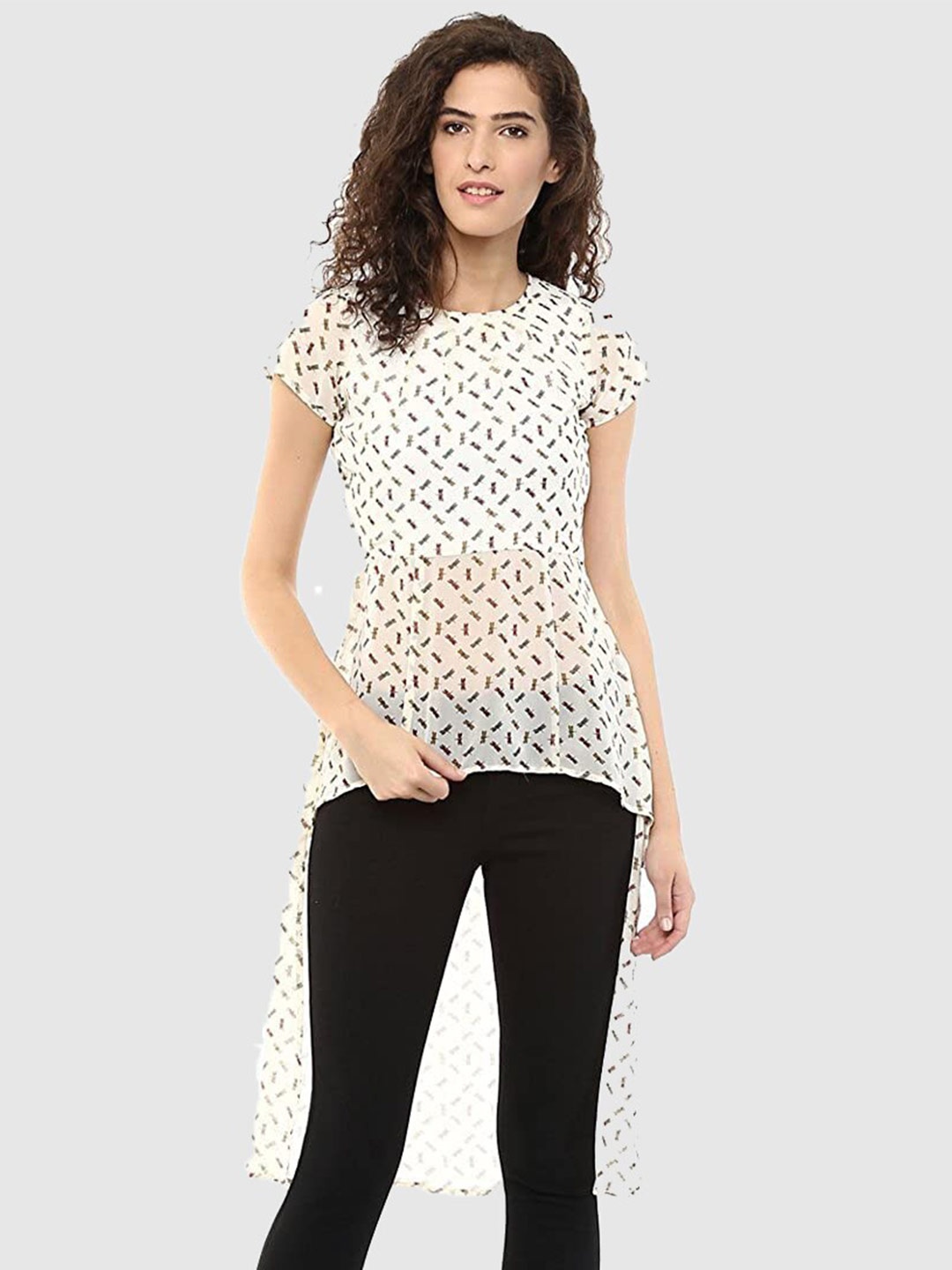 

Magnetic Designs Women Cream Geometric Print Georgette Top