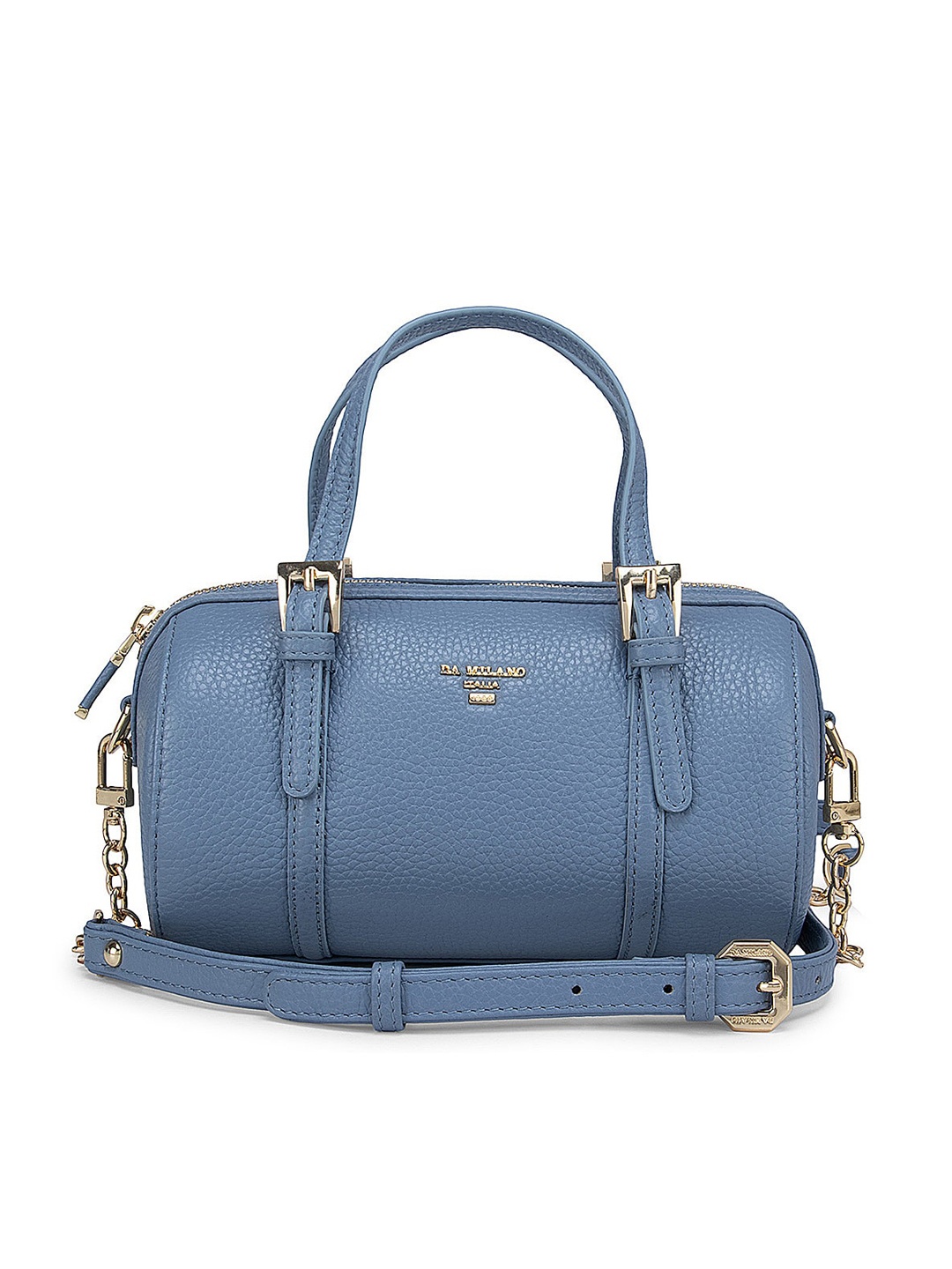 

Da Milano Blue Leather Bowling Handheld Bag