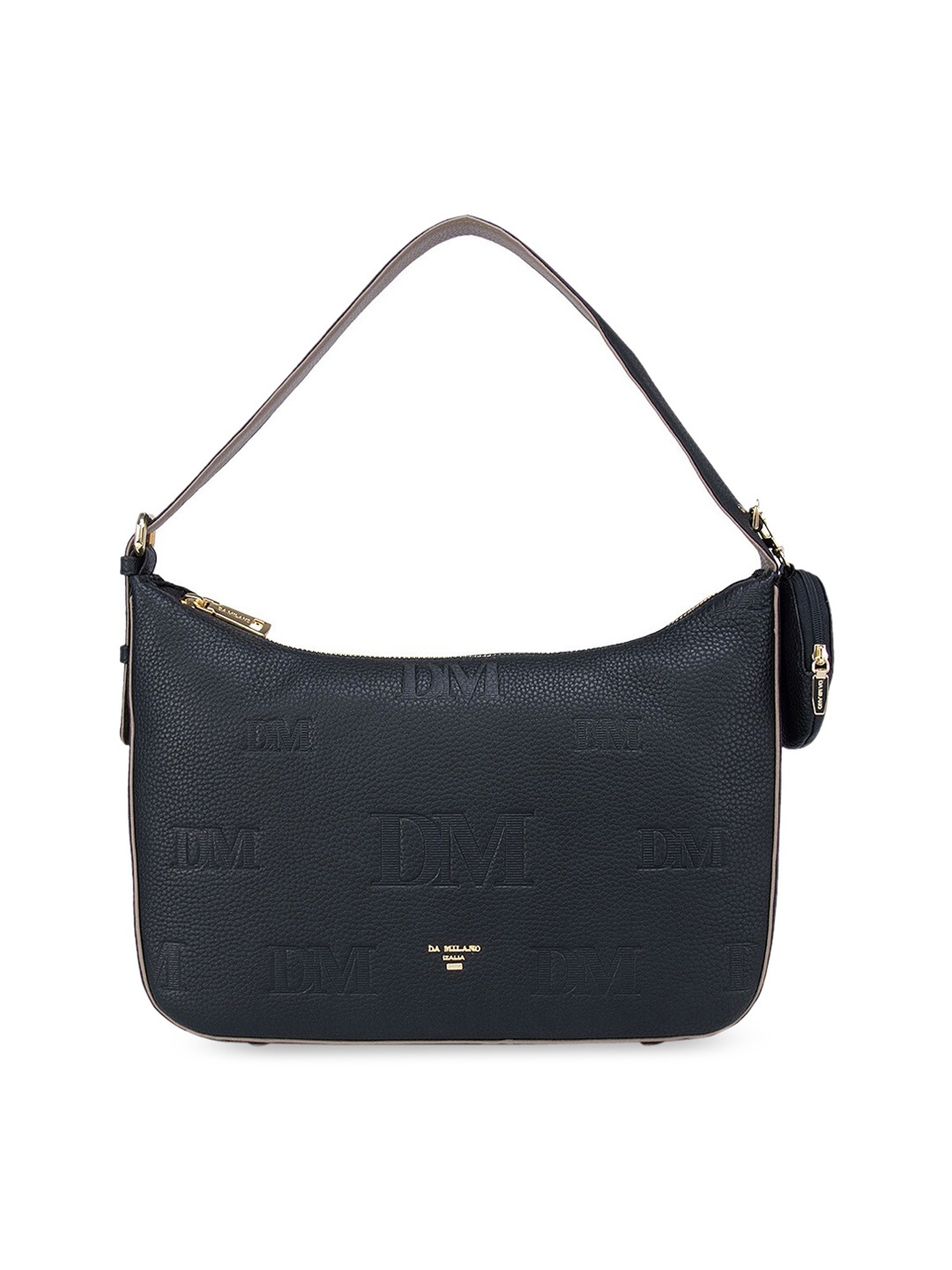 

Da Milano Black Textured Leather Half Moon Hobo Bag