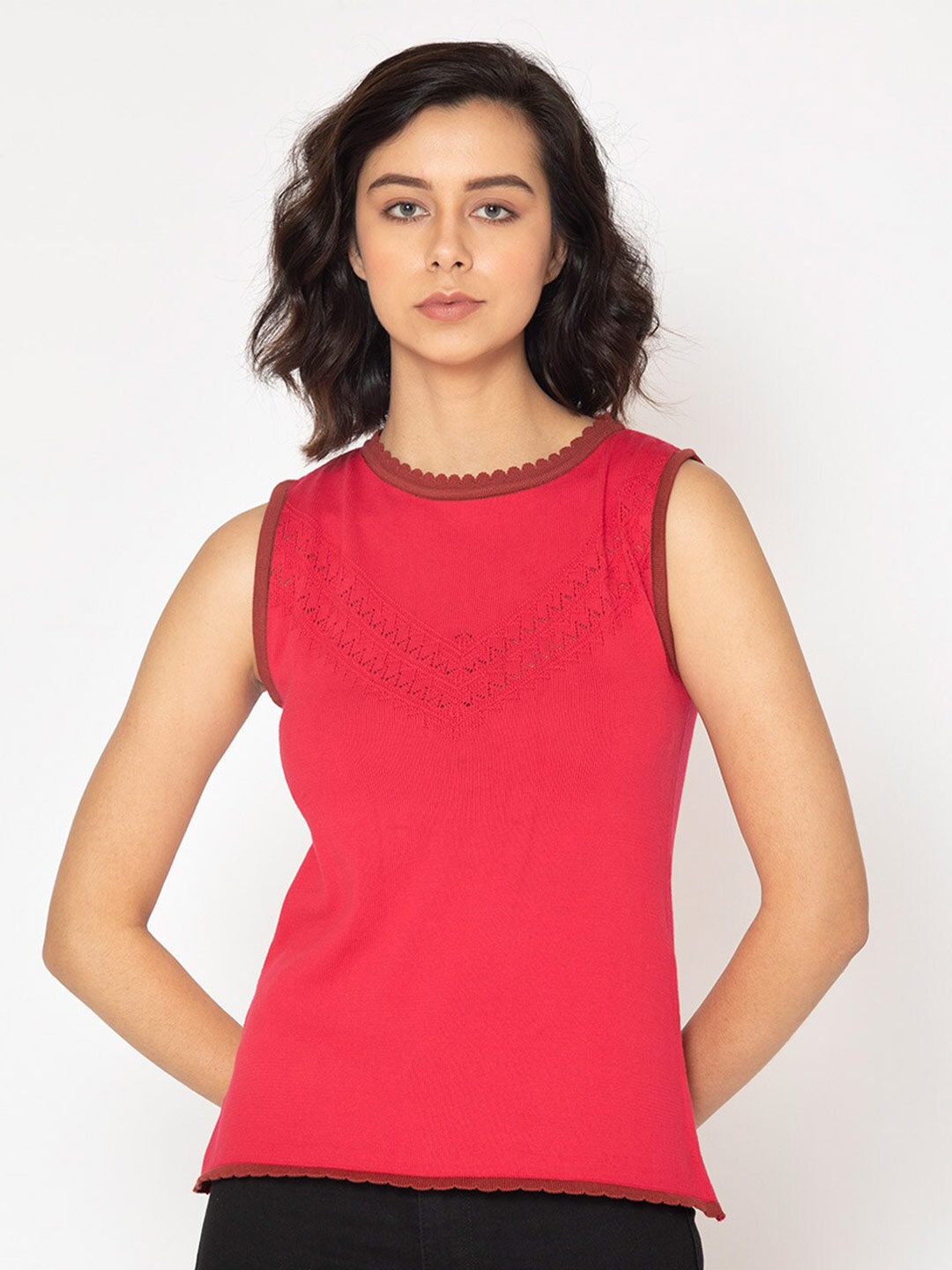 

SHAYE Women Pink Cotton Sweater Vest
