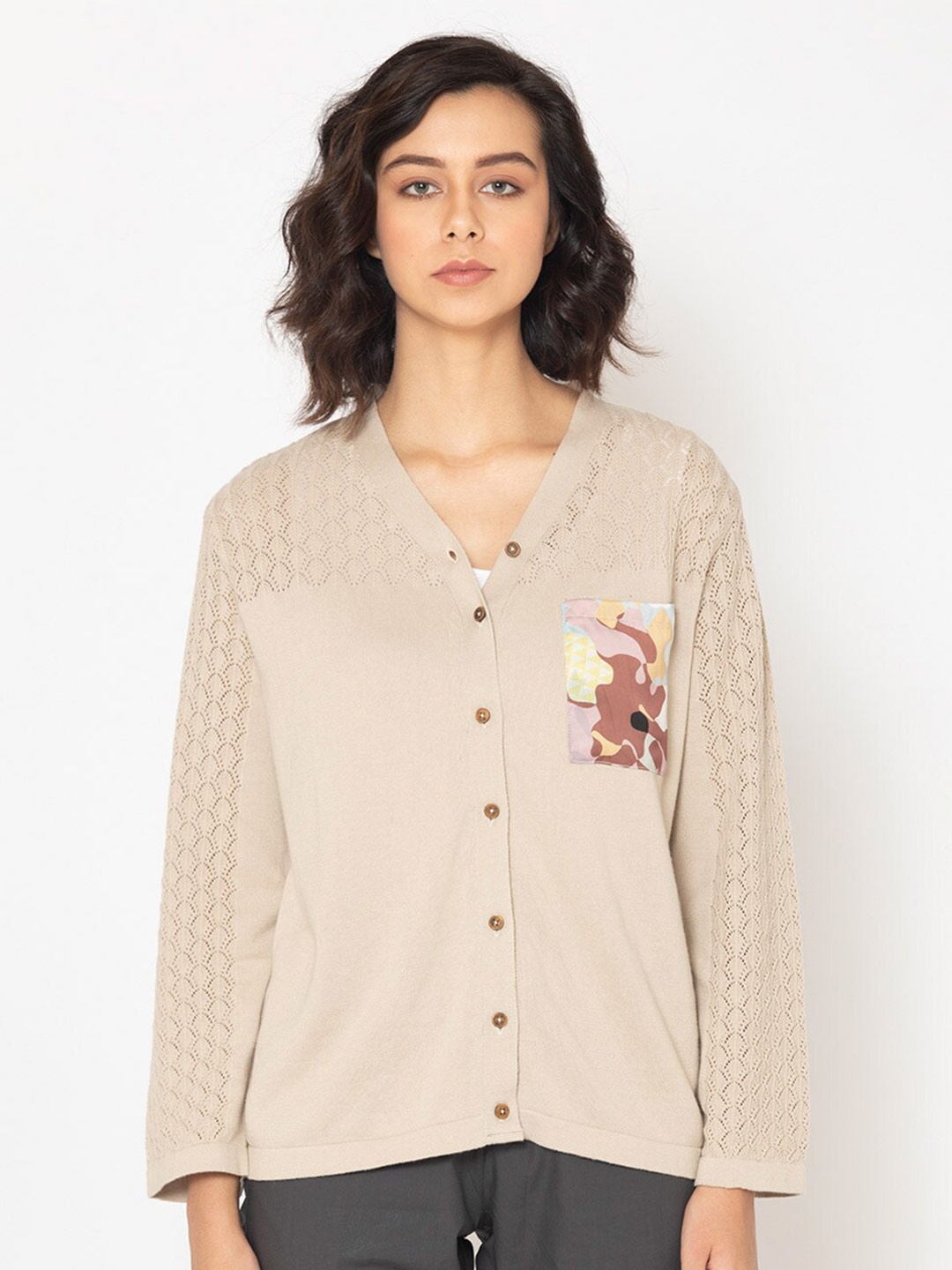

SHAYE Women Beige & Brown Floral Printed Cardigan