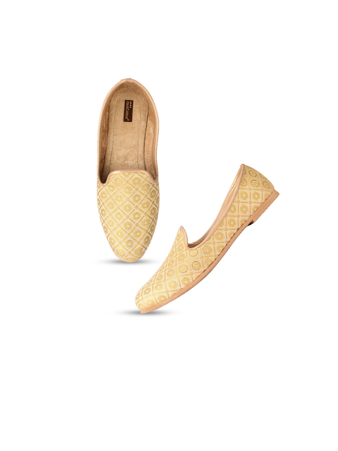 

DESI COLOUR Men Gold-Toned Woven Design Loafers