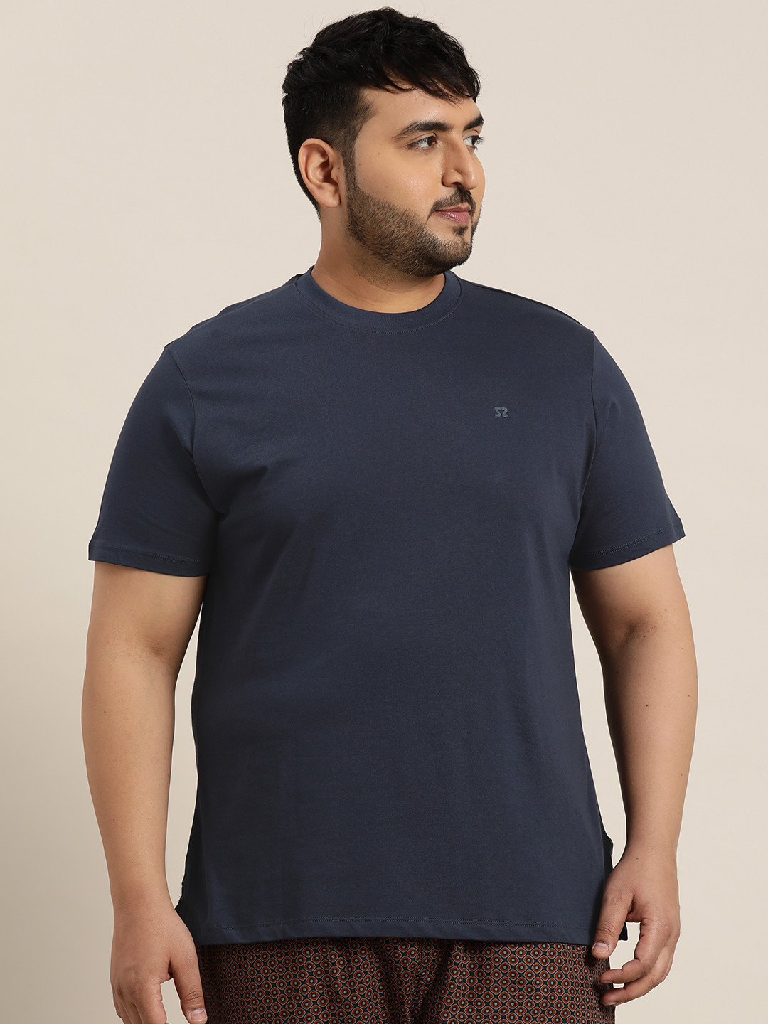 

Sztori Plus Size Round Neck Pure Cotton Lounge T-Shirt, Navy blue