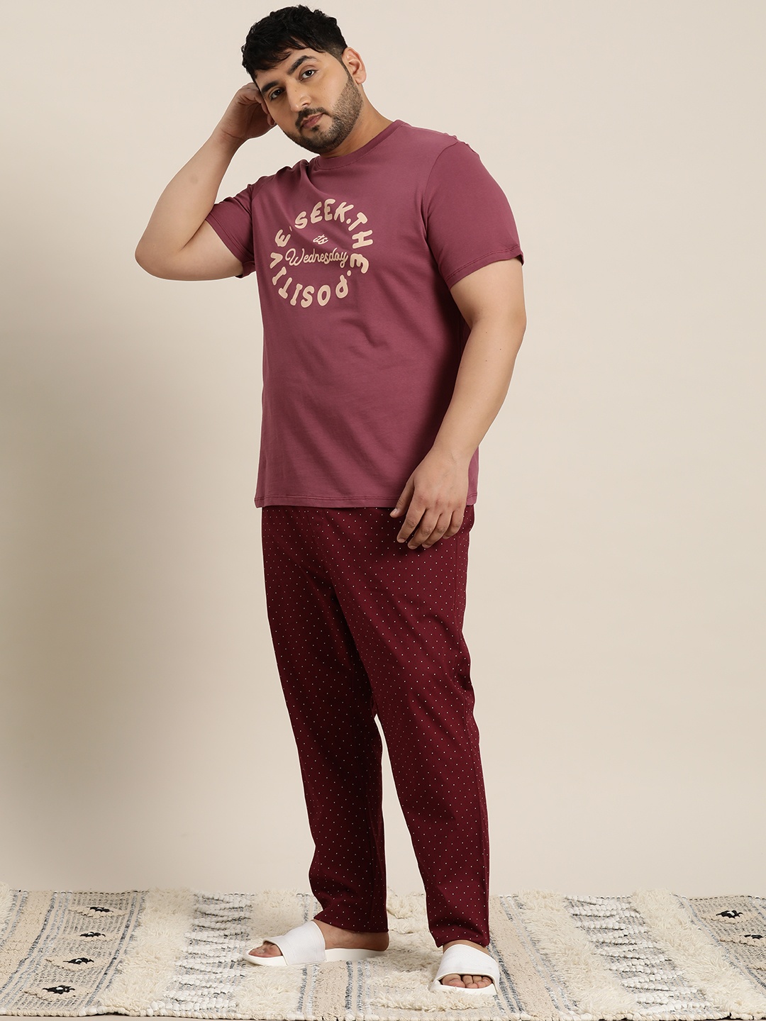 

Sztori Plus Size Round Neck Typography Printed Pure Cotton Lounge T-Shirt, Mauve