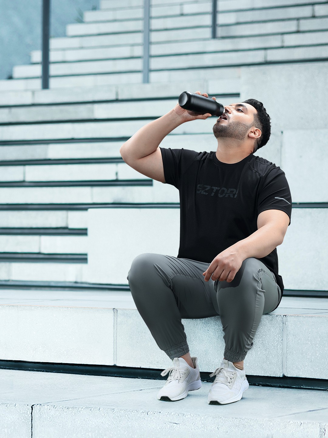 

Sztori Brand Logo Printed Quick-Dry Activewear Antimicrobial T-shirt, Black