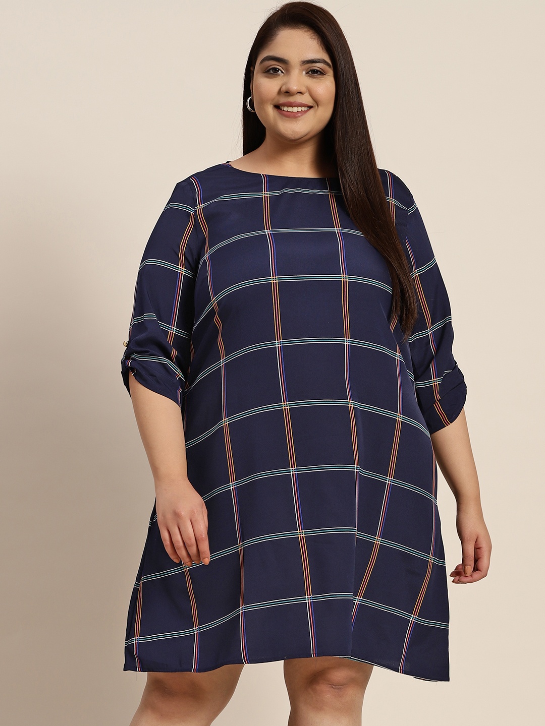 

Sztori Plus Size Checked A-Line Dress, Navy blue