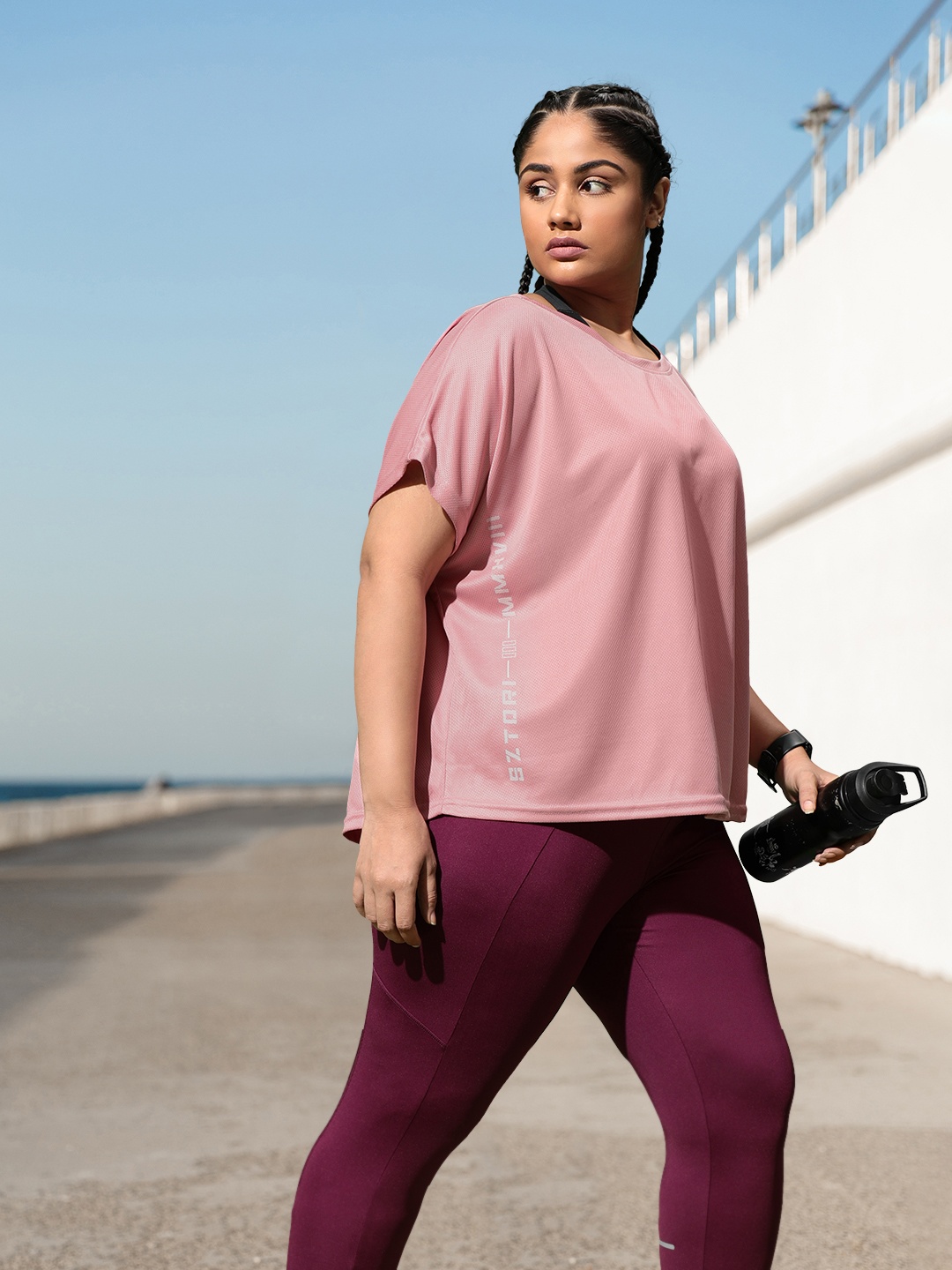 

Sztori Plus Size Perforated Antimicrobial Activewear T-shirt, Pink