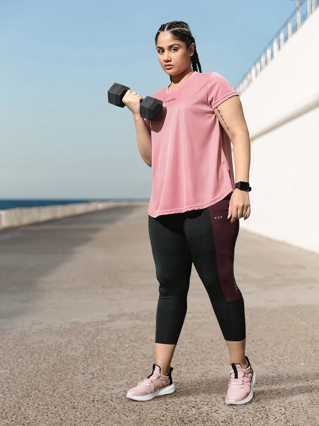 

Sztori Plus Size Brand Logo Printed Antimicrobial Activewear T-shirt, Pink