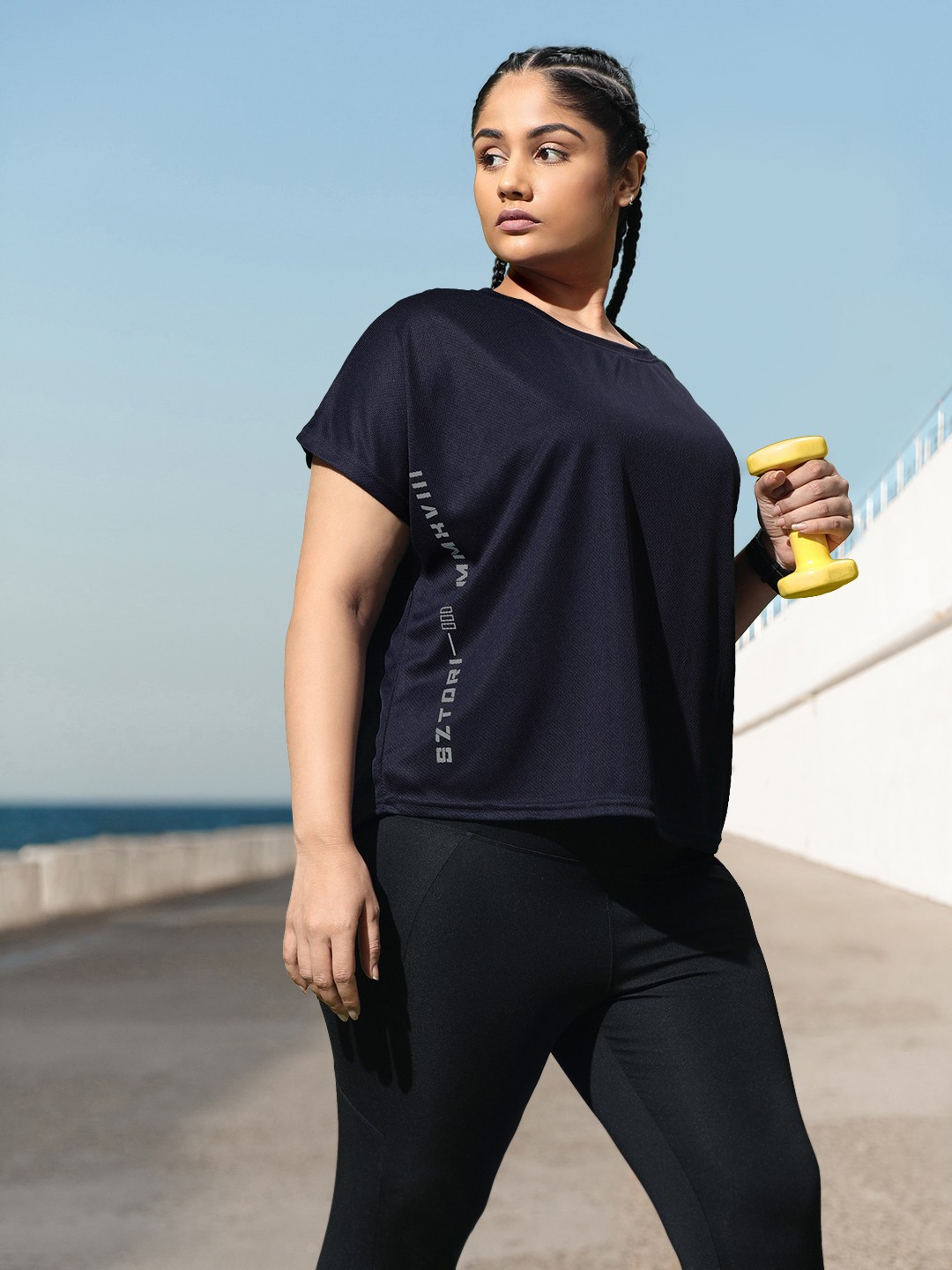 

Sztori Plus Size Perforated Antimicrobial Activewear T-shirt, Navy blue