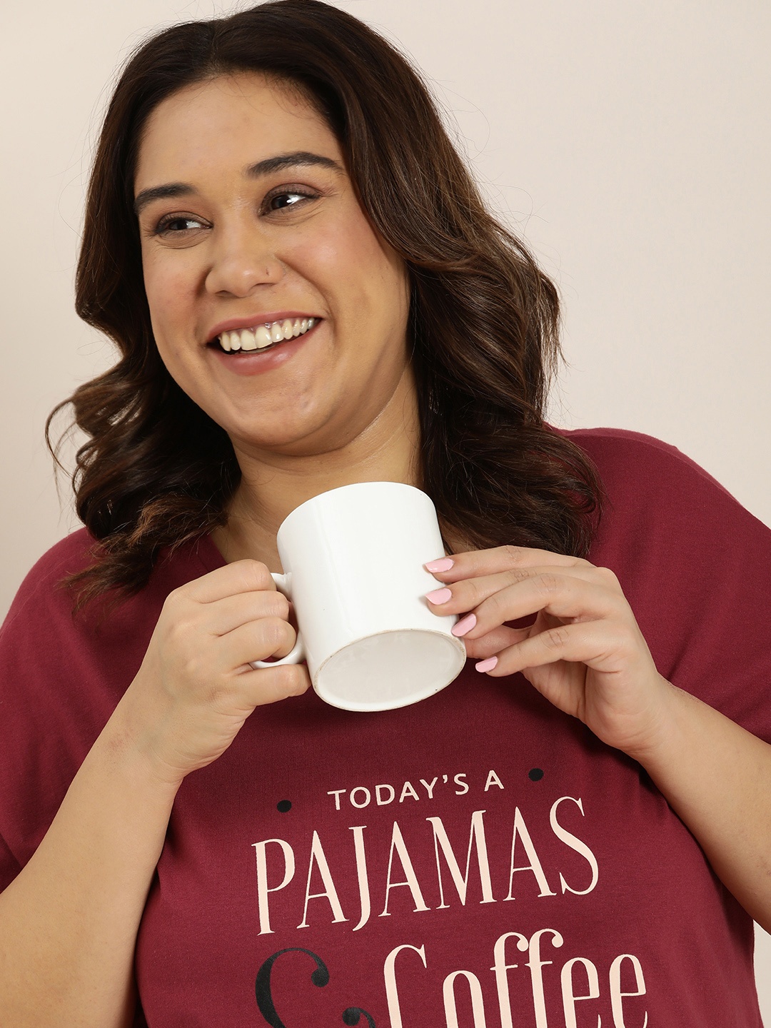 

Sztori Plus Size Round Neck Typography Printed Pure Cotton Lounge T-shirt, Maroon