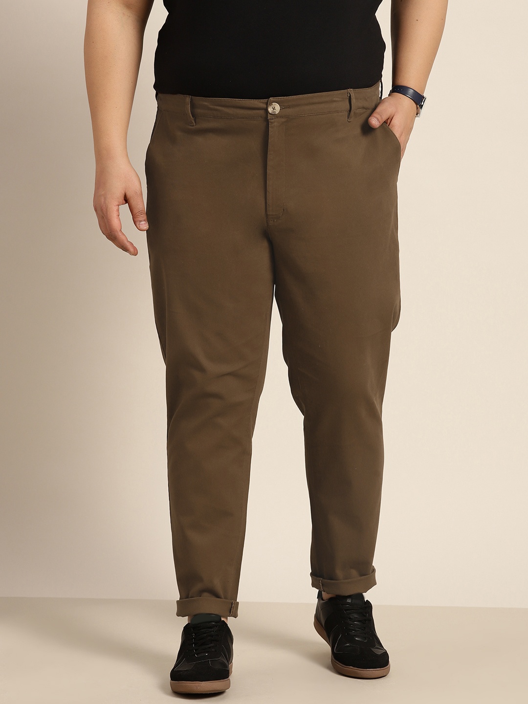 

Sztori Men Plus Size Solid Casual Knitted Trousers, Brown