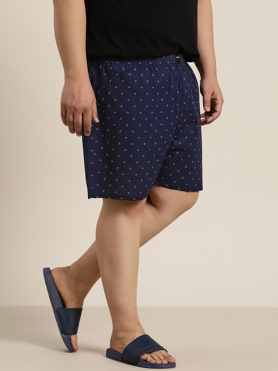 

Sztori Men Plus Size Pure Cotton Printed Mid-Rise Boxers, Navy blue