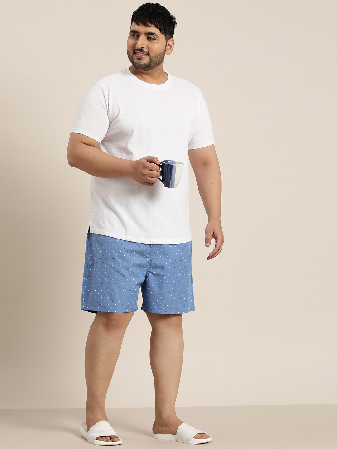 

Sztori Men Plus Size Pure Cotton Printed Mid-Rise Boxers, Blue