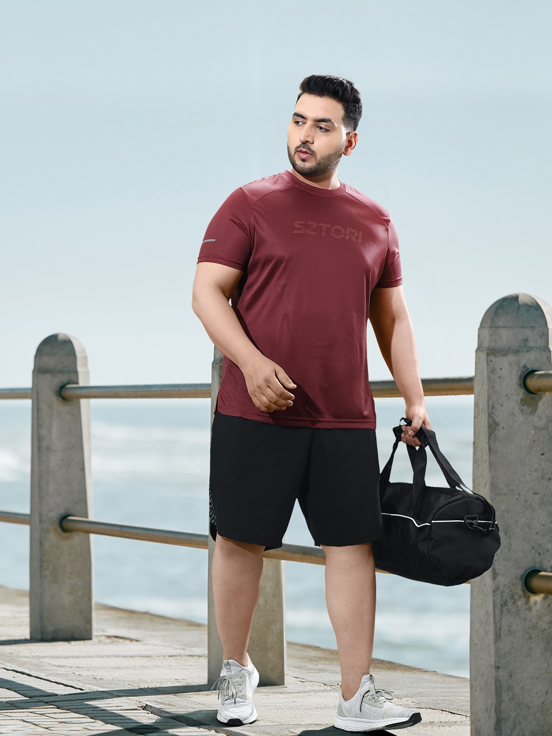 

Sztori Plus Size Brand Logo Print Antimicrobial Activewear T-shirt, Burgundy