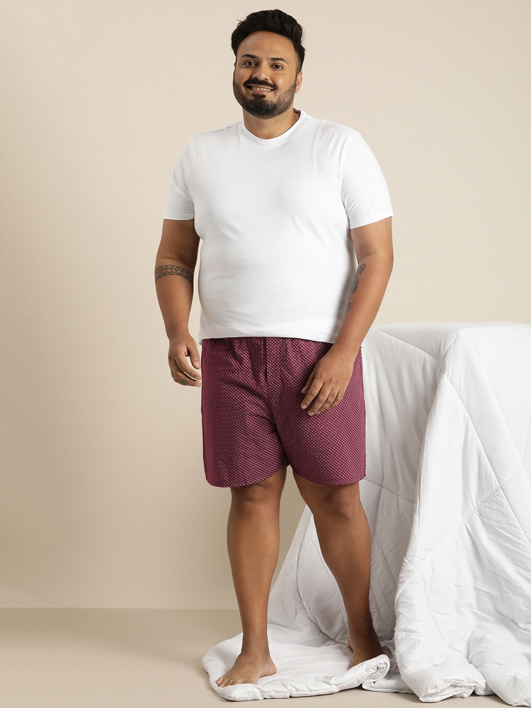 

Sztori Men Plus Size Pure Cotton Printed Mid-Rise Boxers, Maroon