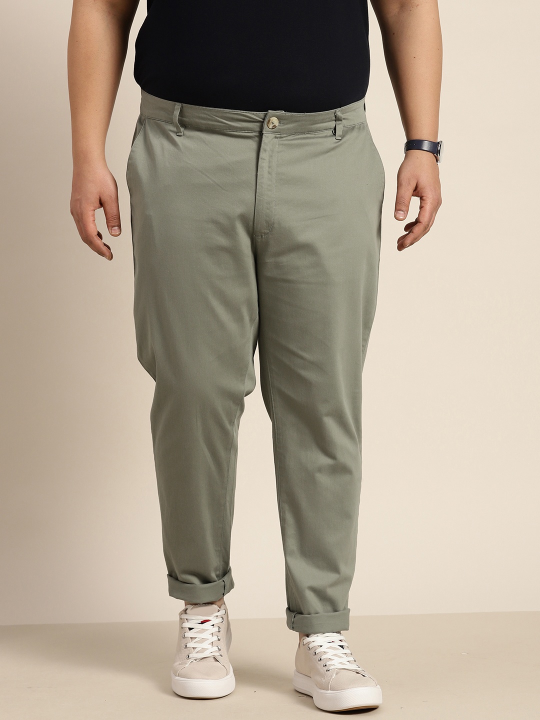 

Sztori Men Plus Size Solid Casual Knitted Trousers, Olive
